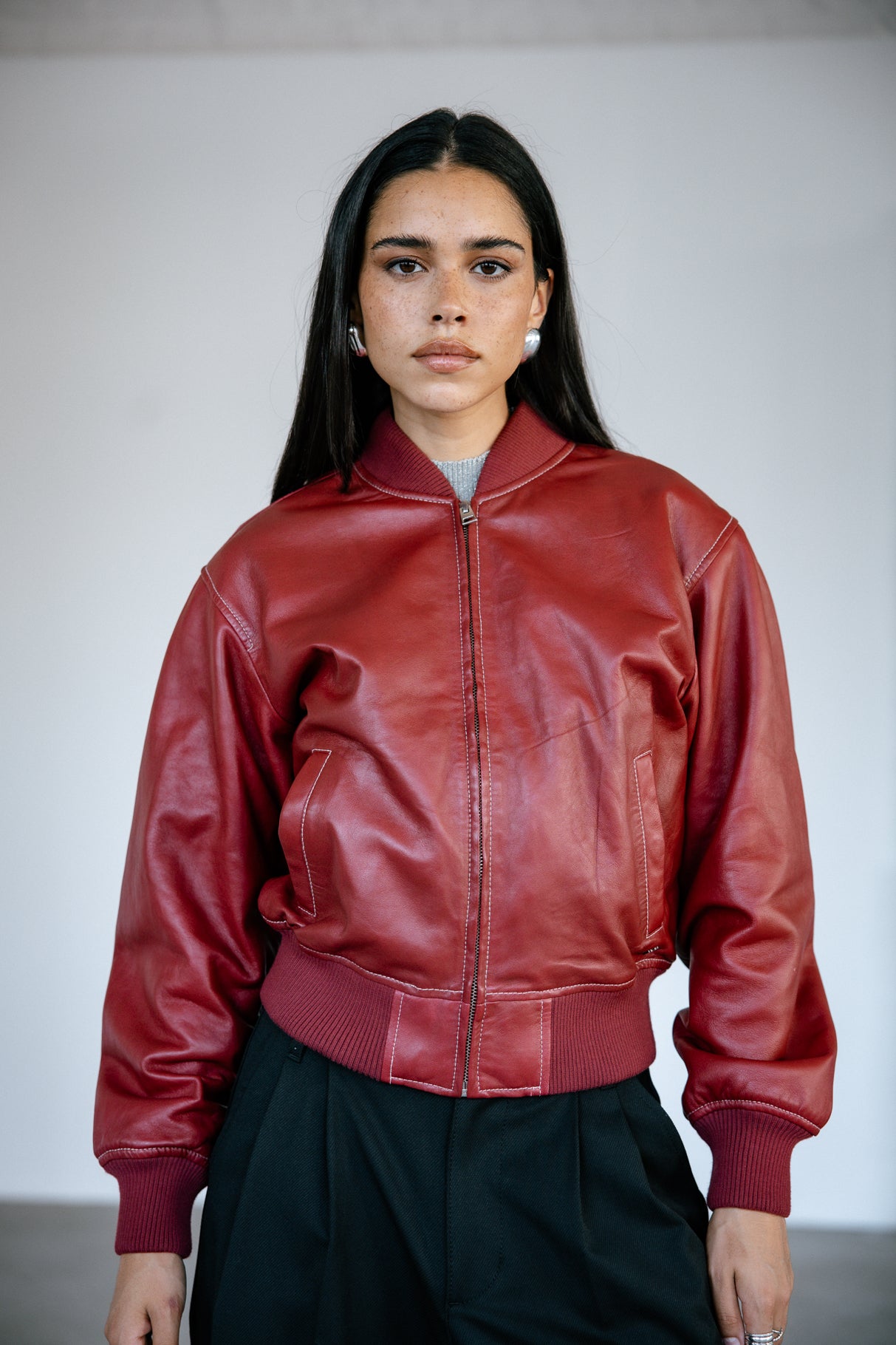 Bomber en cuir Woman Vlad Cuir rhythmic red | Freeman T. Porter