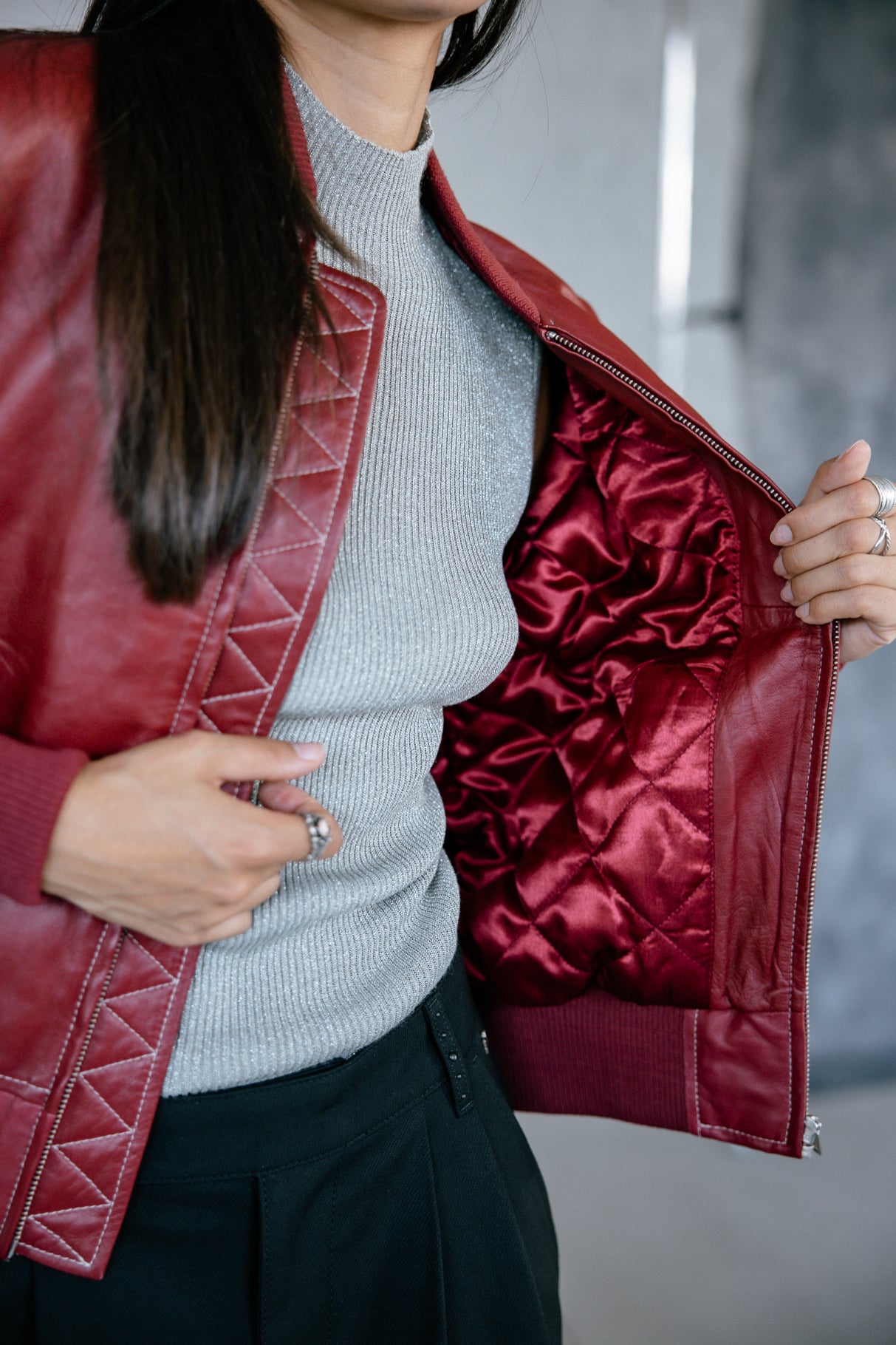 Bomber en cuir Woman Vlad Cuir rhythmic red | Freeman T. Porter