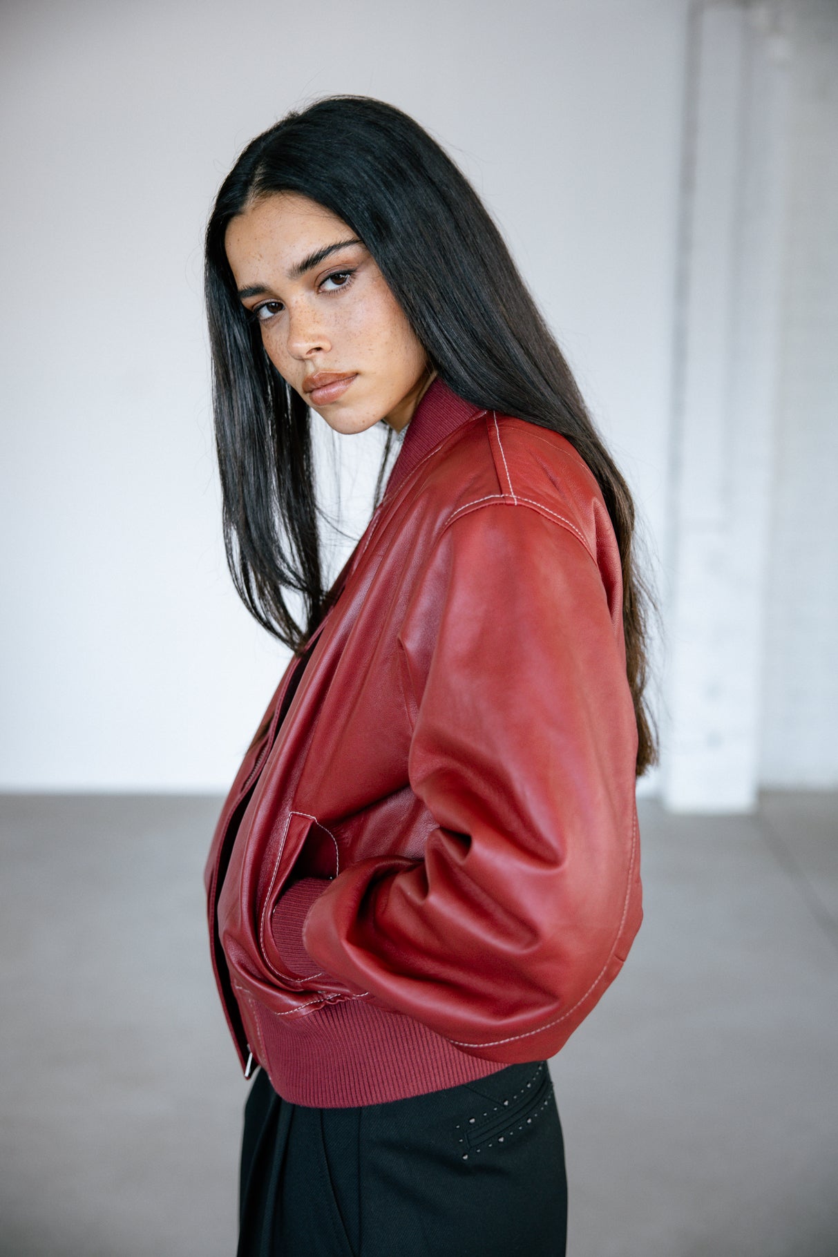 Bomber en cuir Woman Vlad Cuir rhythmic red | Freeman T. Porter