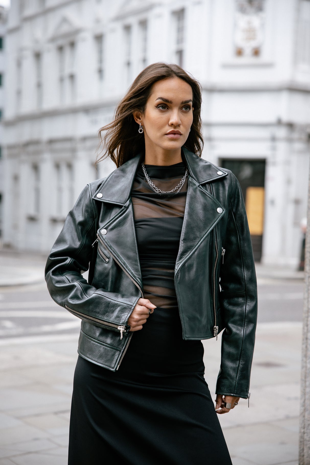 Veste en cuir Femme Kenny Cuir dark green | Freeman T. Porter