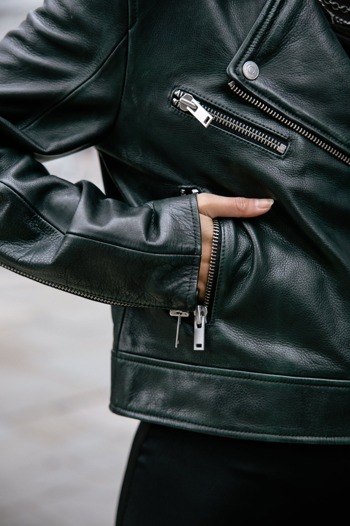 Veste en cuir Femme Kenny Cuir dark green | Freeman T. Porter