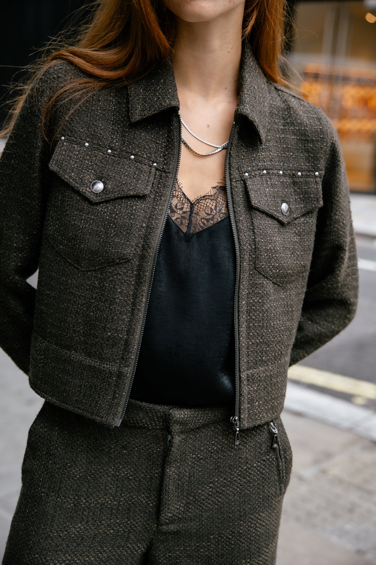 Veste en denim Femme Zolena Wisteria olive night | Freeman T. Porter