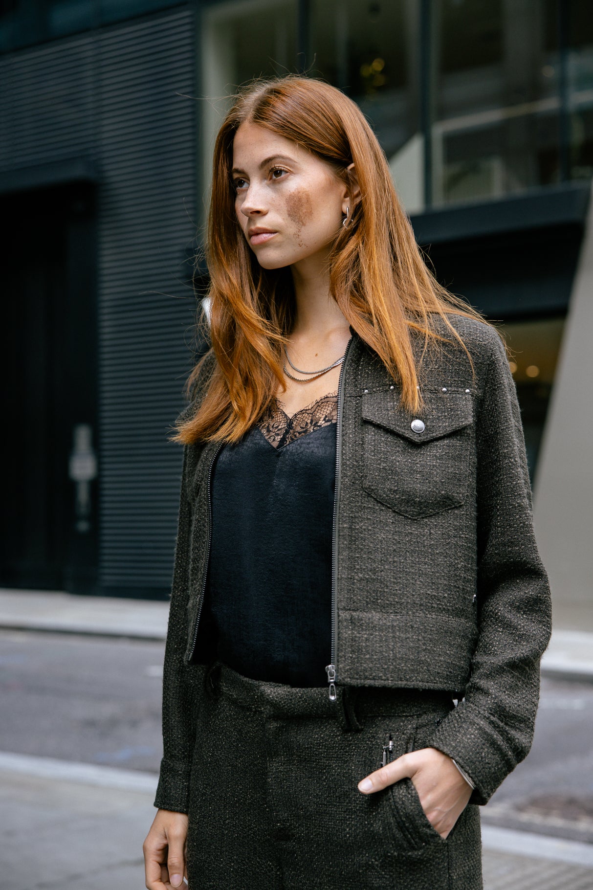 Veste en denim Femme Zolena Wisteria olive night | Freeman T. Porter