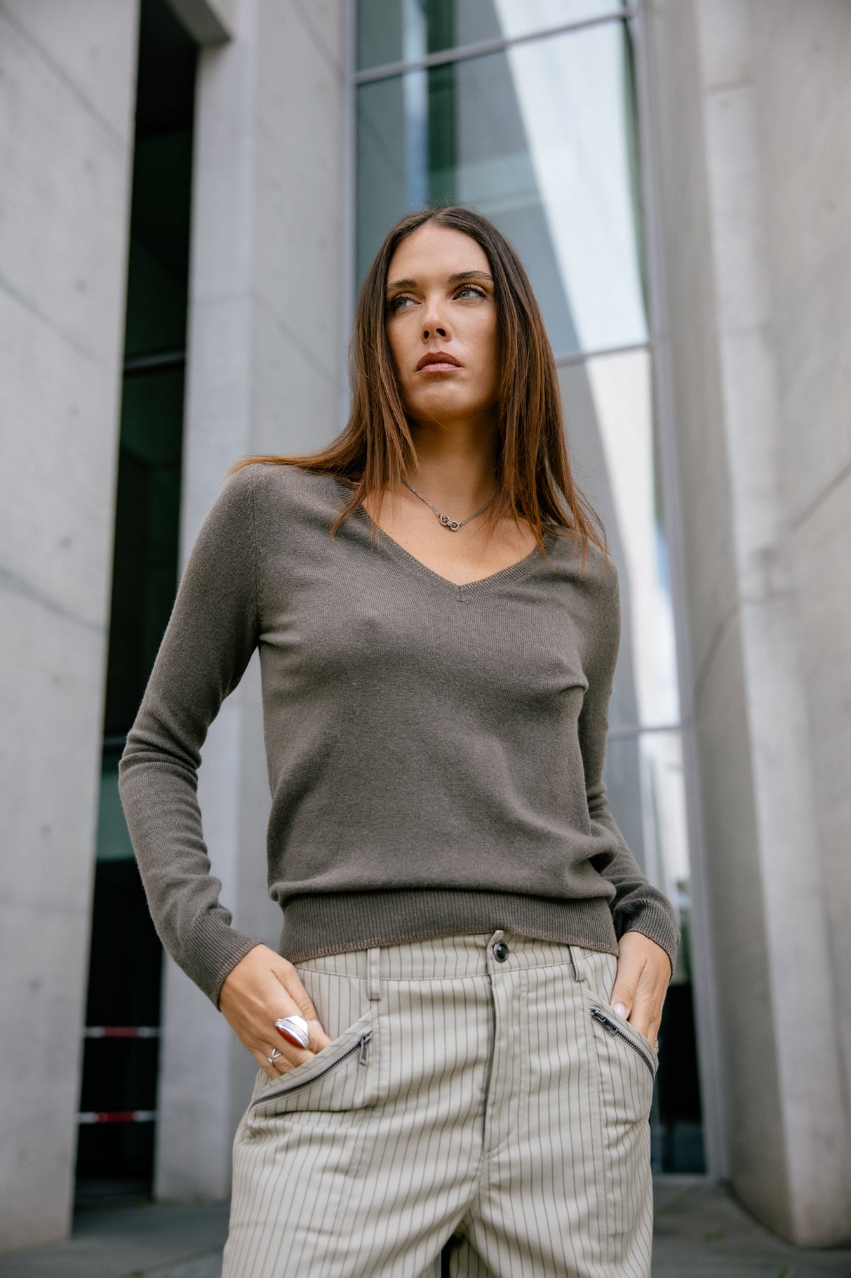 Pull laine & cachemire Femme Preem Cashmere dusty olive | Freeman T. Porter