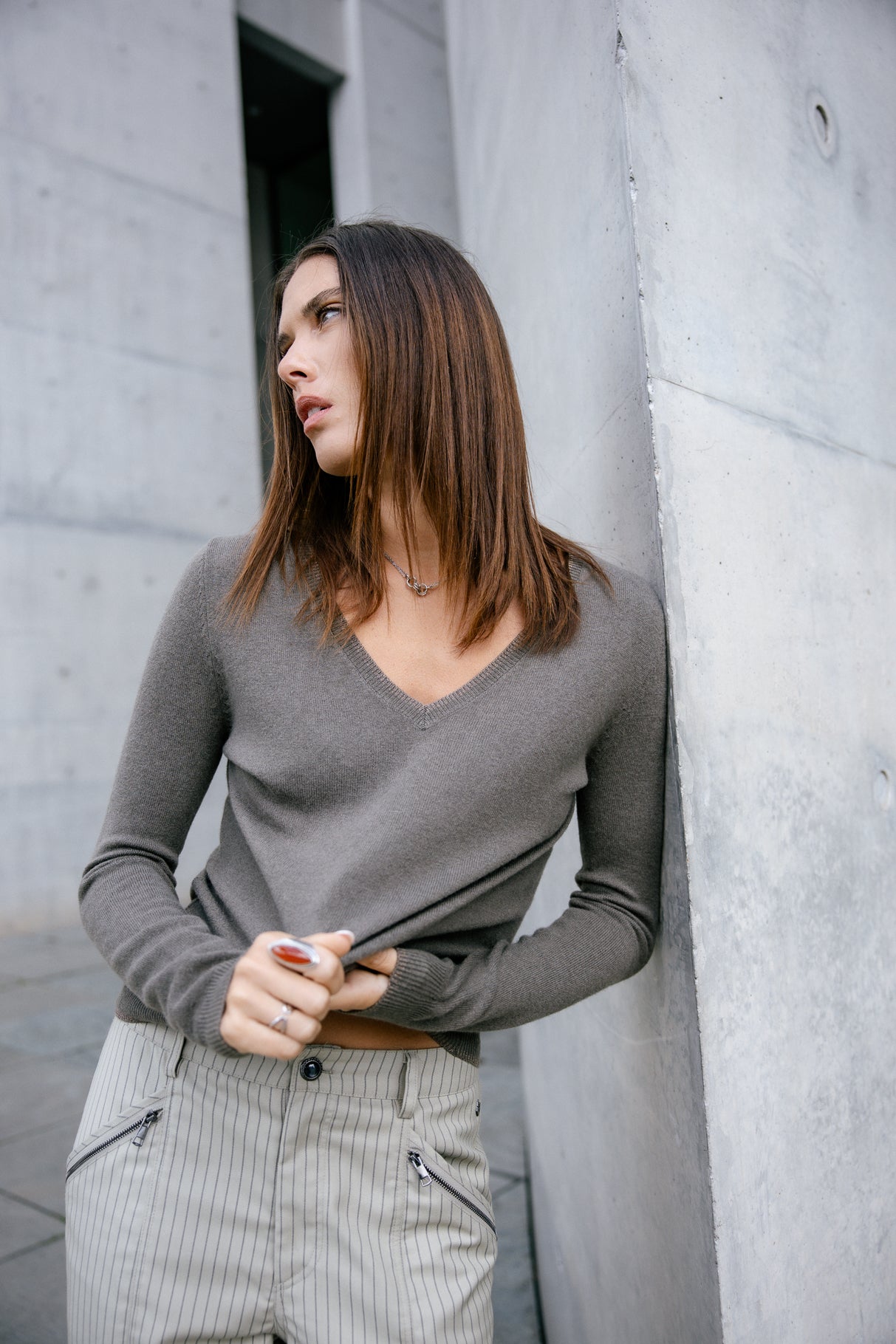 Pull laine & cachemire Femme Preem Cashmere dusty olive | Freeman T. Porter