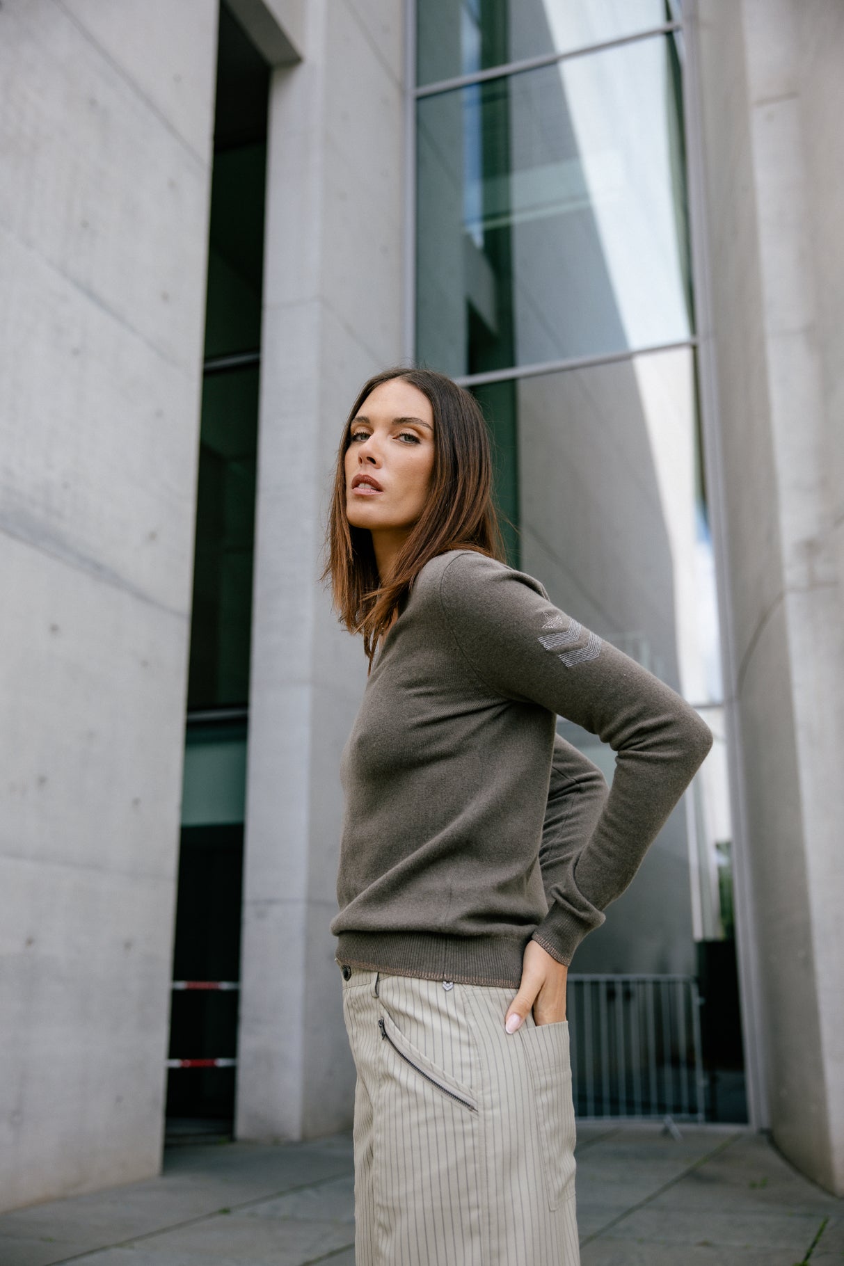 Pull laine & cachemire Femme Preem Cashmere dusty olive | Freeman T. Porter