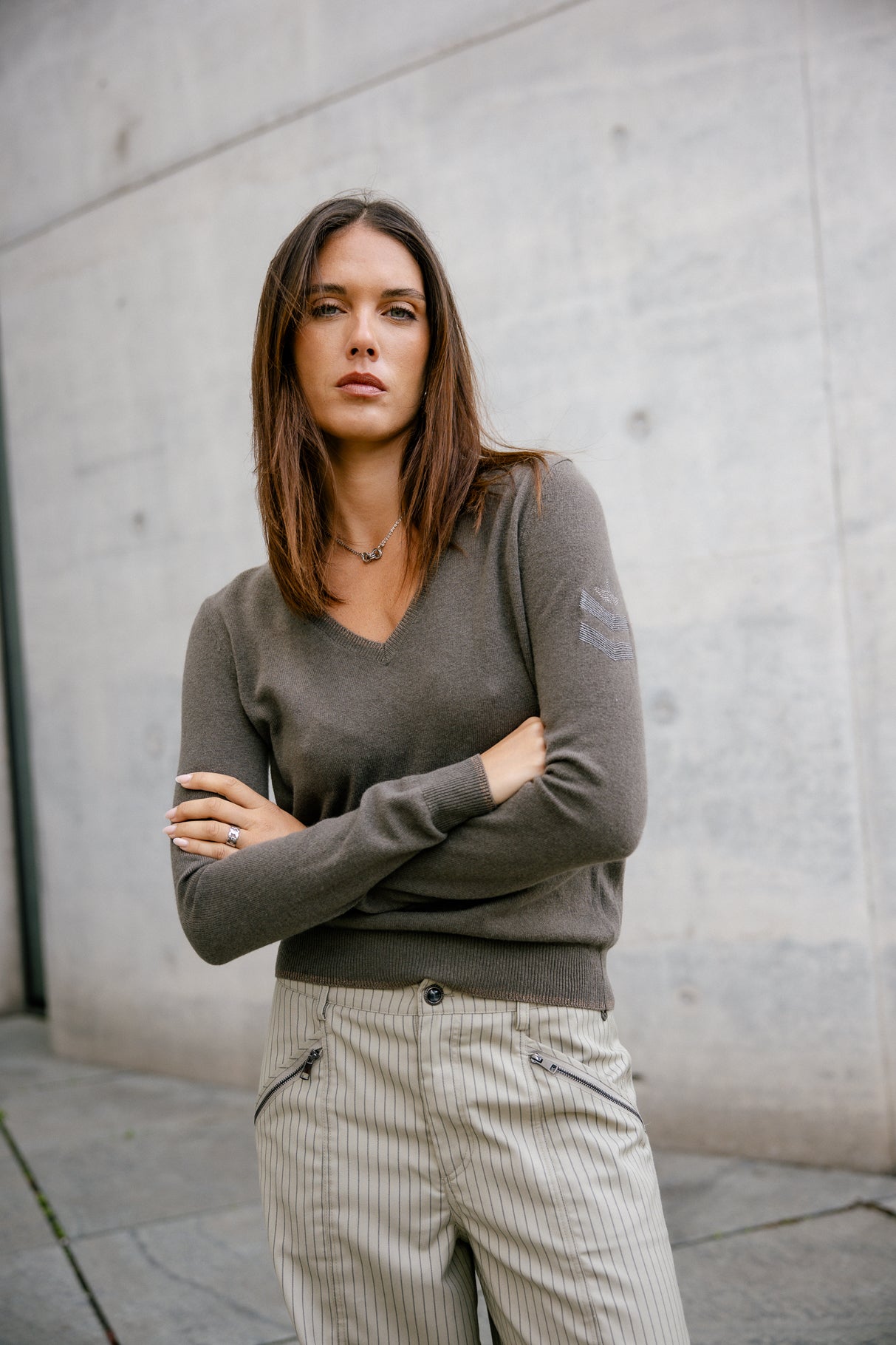 Pull laine & cachemire Femme Preem Cashmere dusty olive | Freeman T. Porter