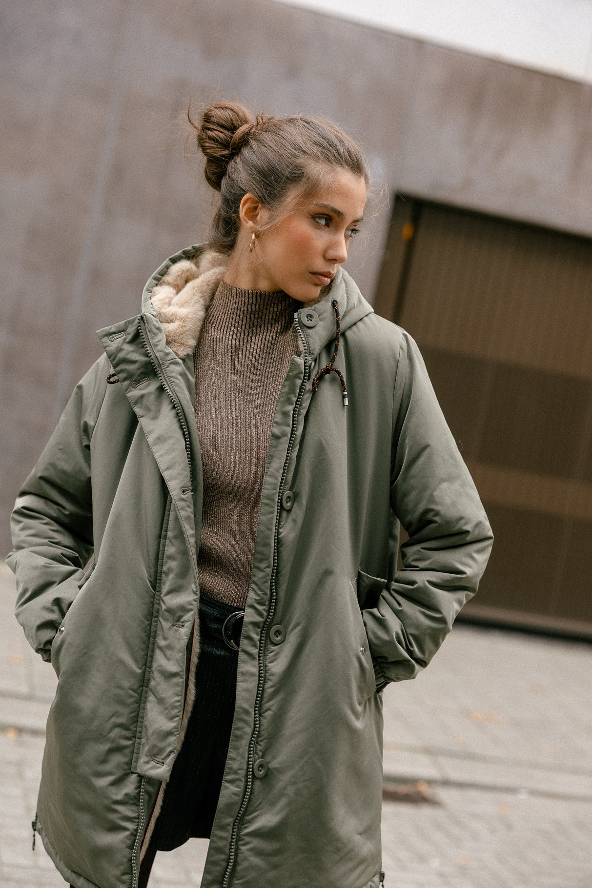 Zipped parka Woman Bailee Fur chino green | Freeman T. Porter