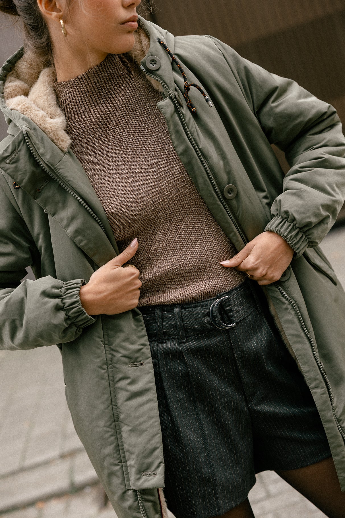 Zipped parka Woman Bailee Fur chino green | Freeman T. Porter