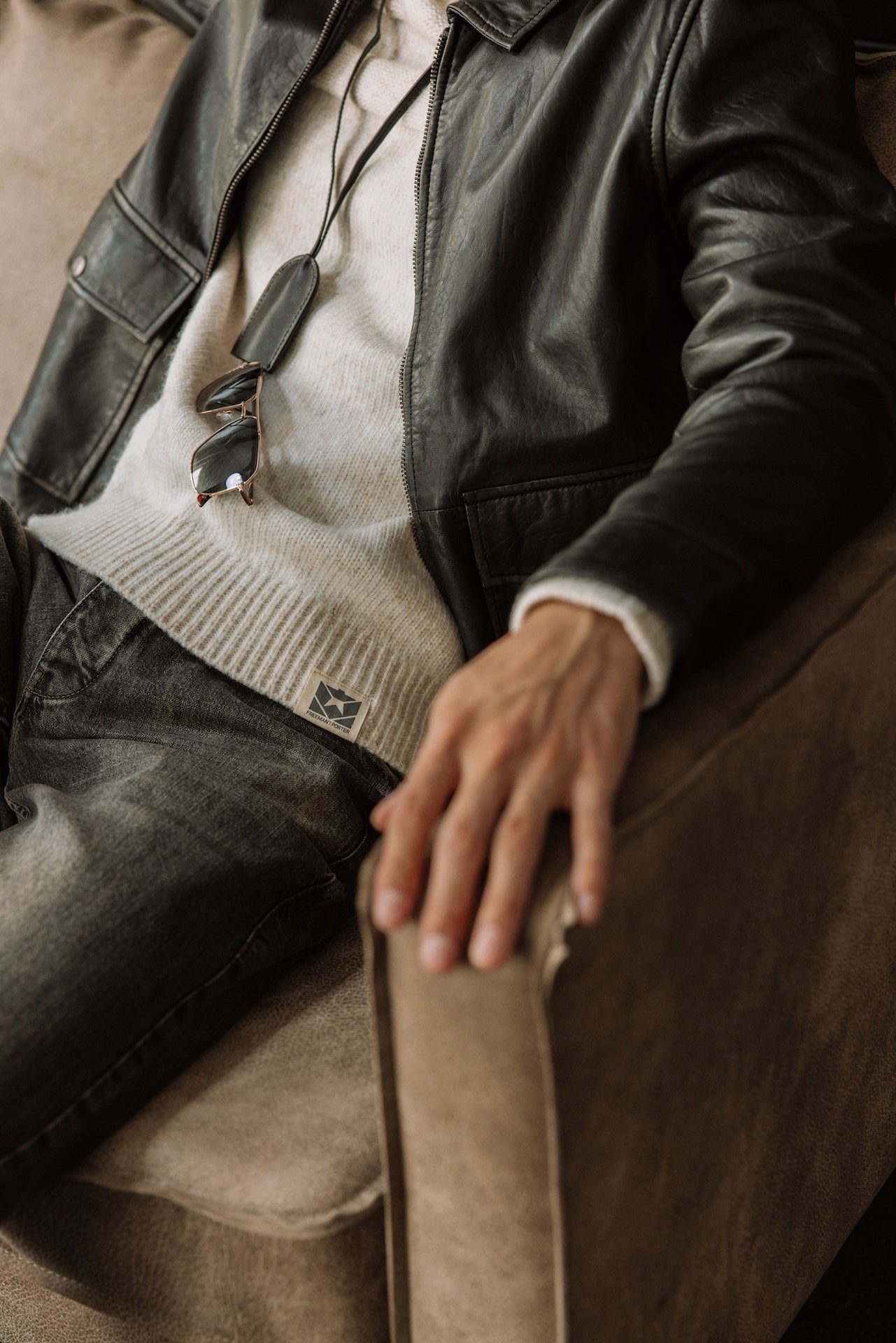 Blouson en cuir Homme Spencer Sheep Vintage brown | Freeman T. Porter