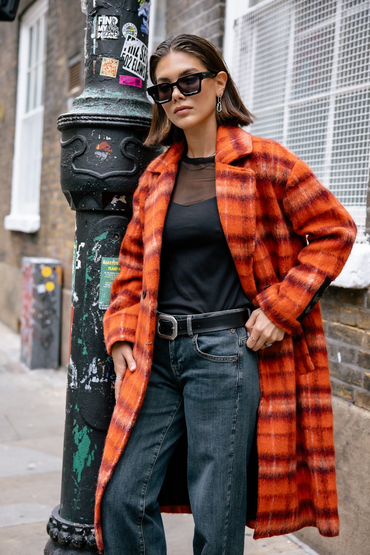 Manteau long Femme Millie Plaid red orange | Freeman T. Porter