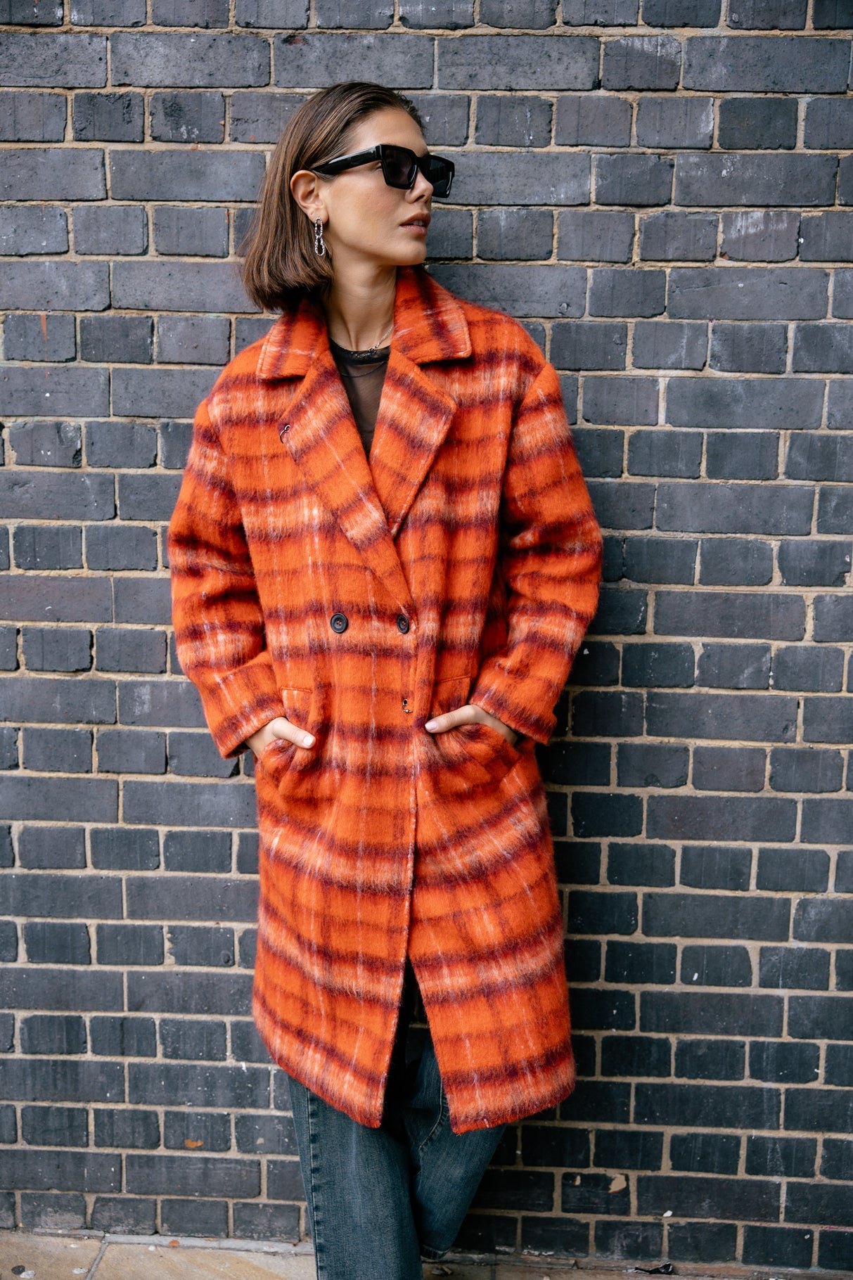 Manteau long Femme Millie Plaid red orange | Freeman T. Porter
