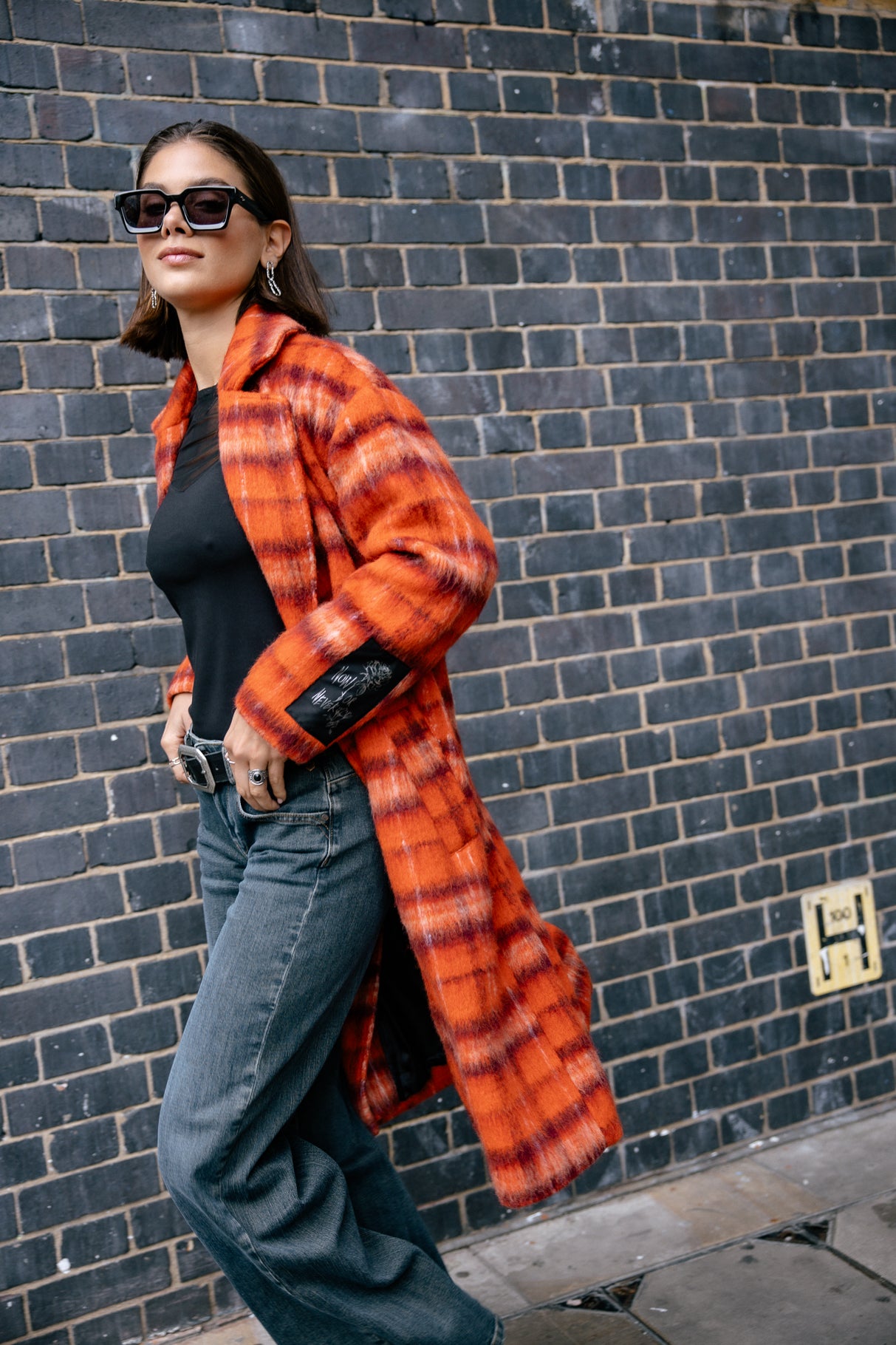 Manteau long Femme Millie Plaid red orange | Freeman T. Porter