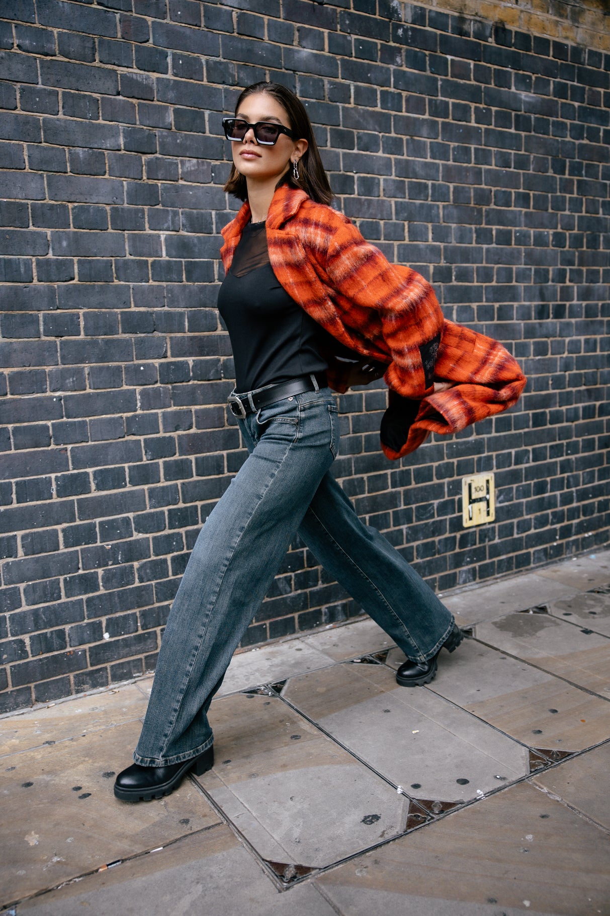 Manteau long Femme Millie Plaid red orange | Freeman T. Porter