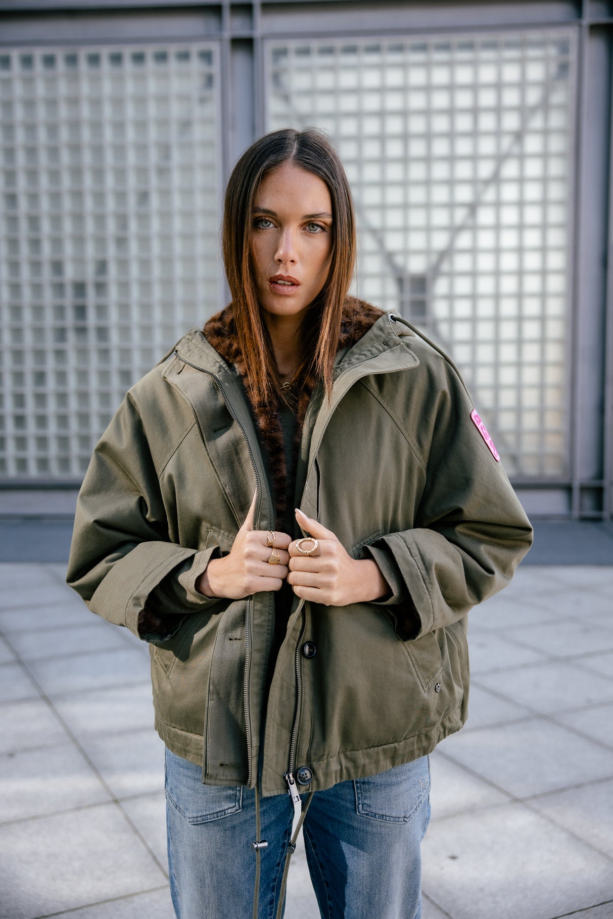 Parka courte à capuche Femme Vendana Leo olive night | Freeman T. Porter