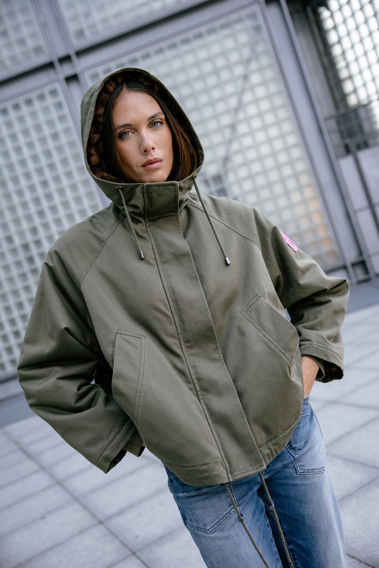Parka courte à capuche Femme Vendana Leo olive night | Freeman T. Porter