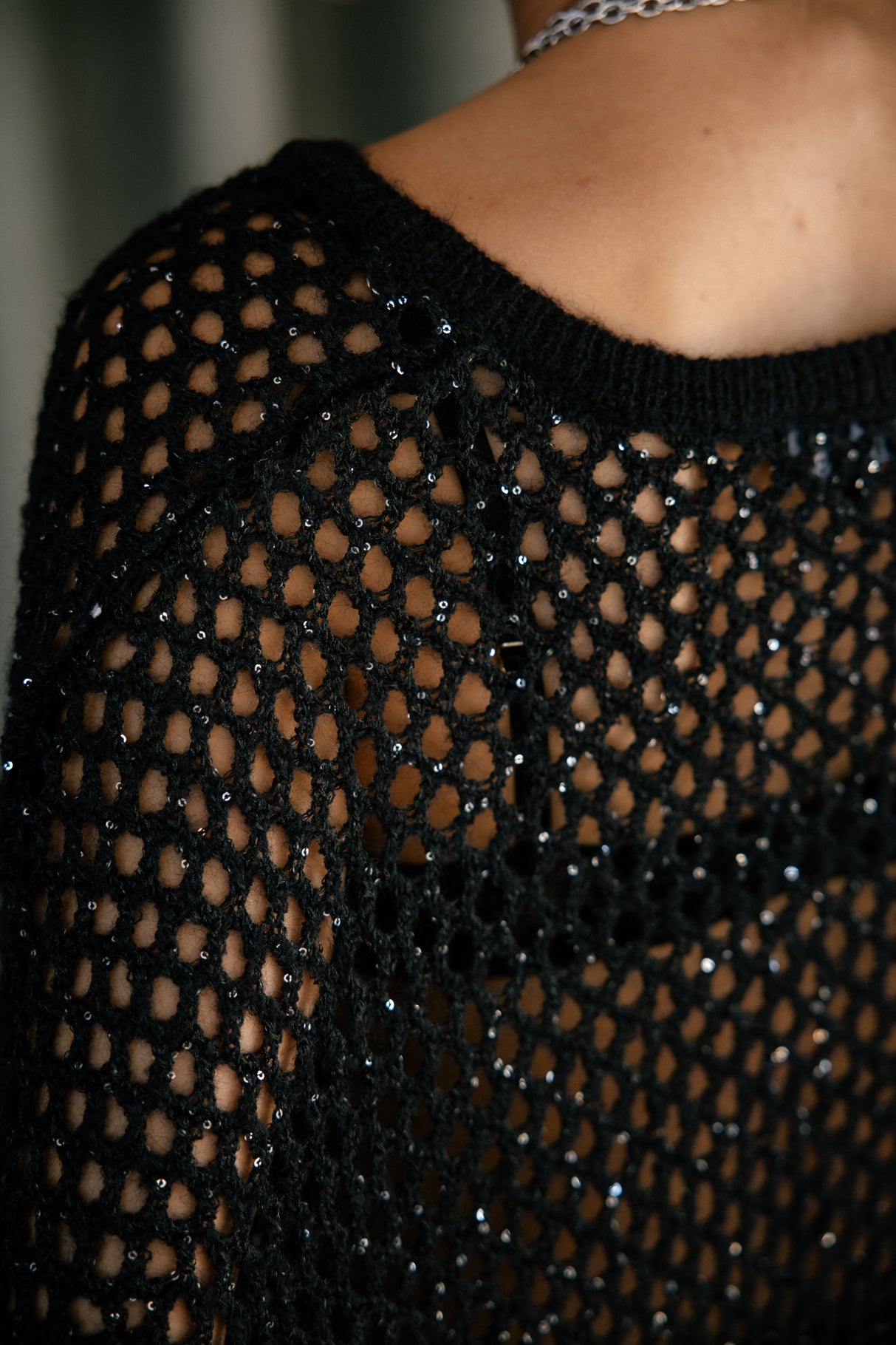 Pull maille ajourée scintillante Femme Paross Shiny black | Freeman T. Porter