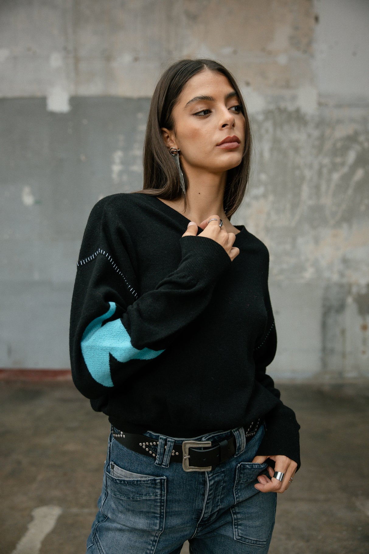 Pull motif contrastant Femme Penny Intersia black | Freeman T. Porter