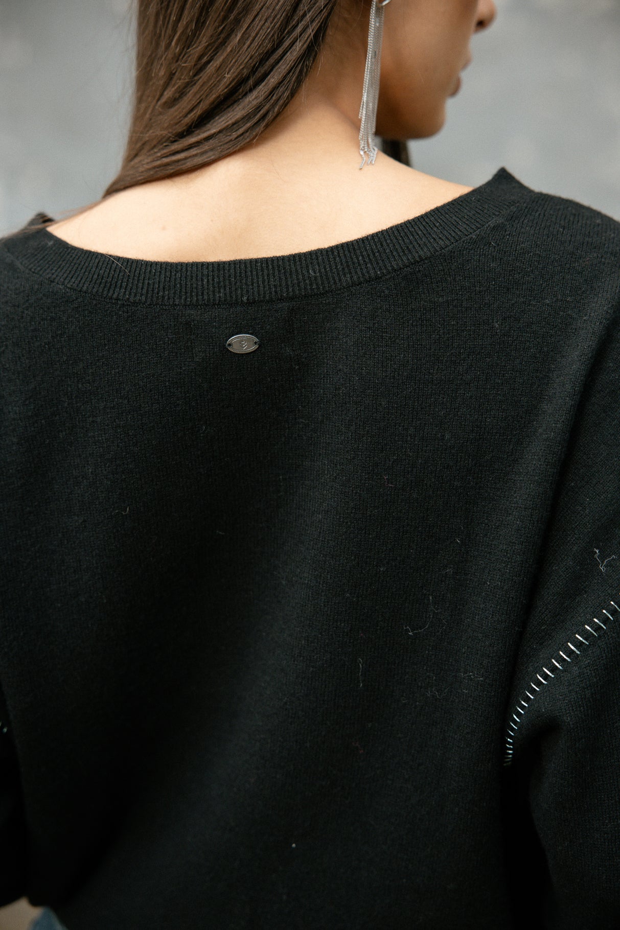 Pull motif contrastant Frau Penny Intersia black | Freeman T. Porter