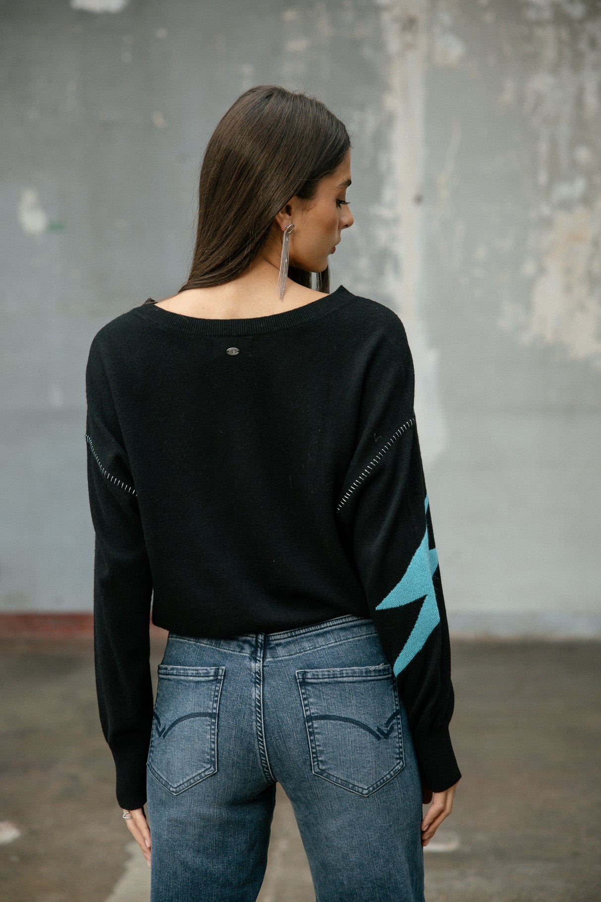Pull motif contrastant Frau Penny Intersia black | Freeman T. Porter