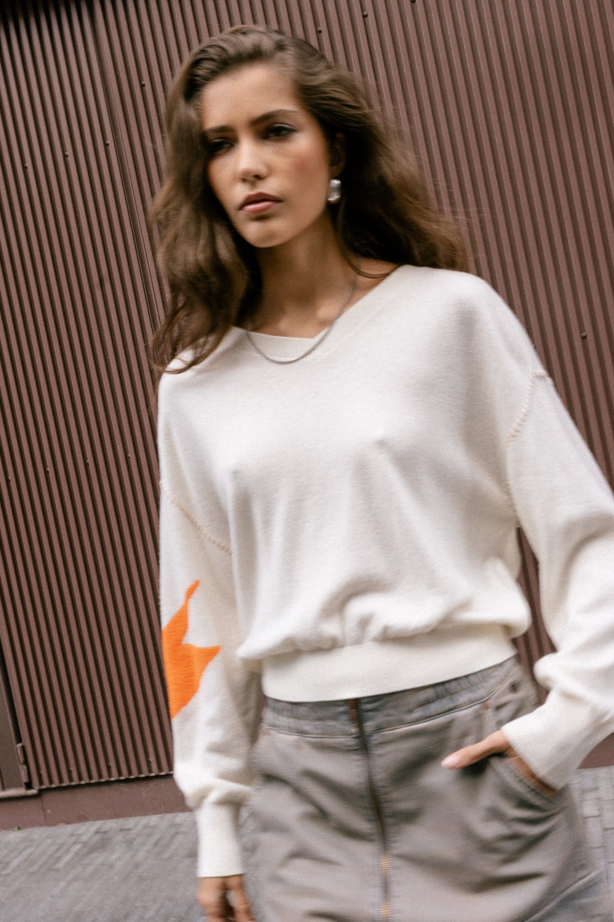Pull motif contrastant Femme Penny Intersia egret | Freeman T. Porter