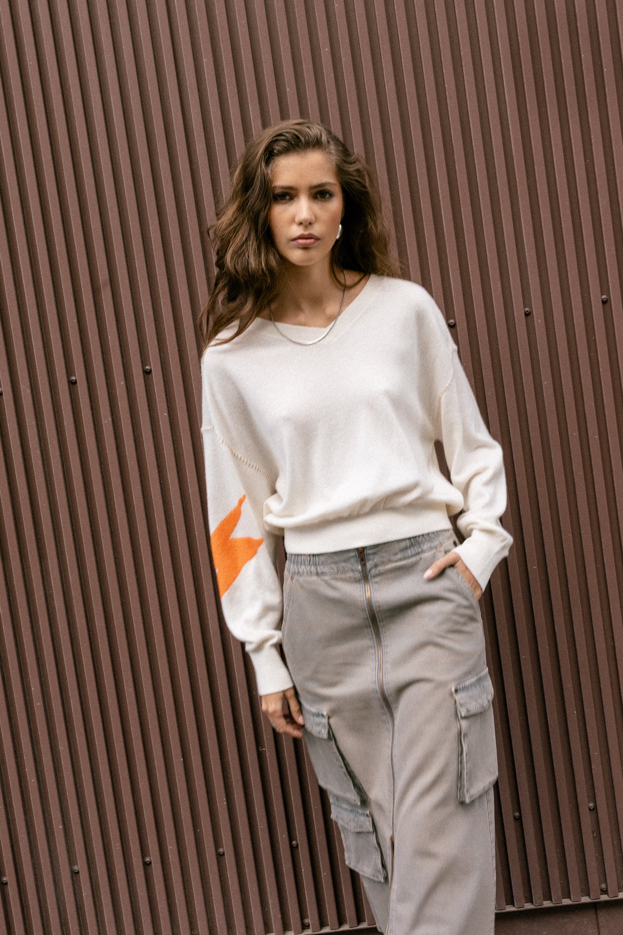 Pull motif contrastant Femme Penny Intersia egret | Freeman T. Porter