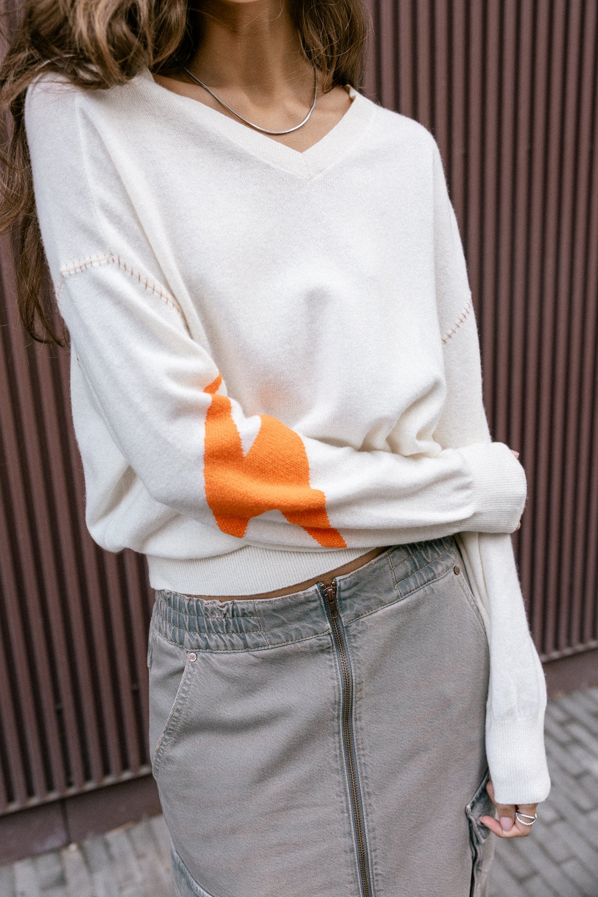 Pull motif contrastant Femme Penny Intersia egret | Freeman T. Porter