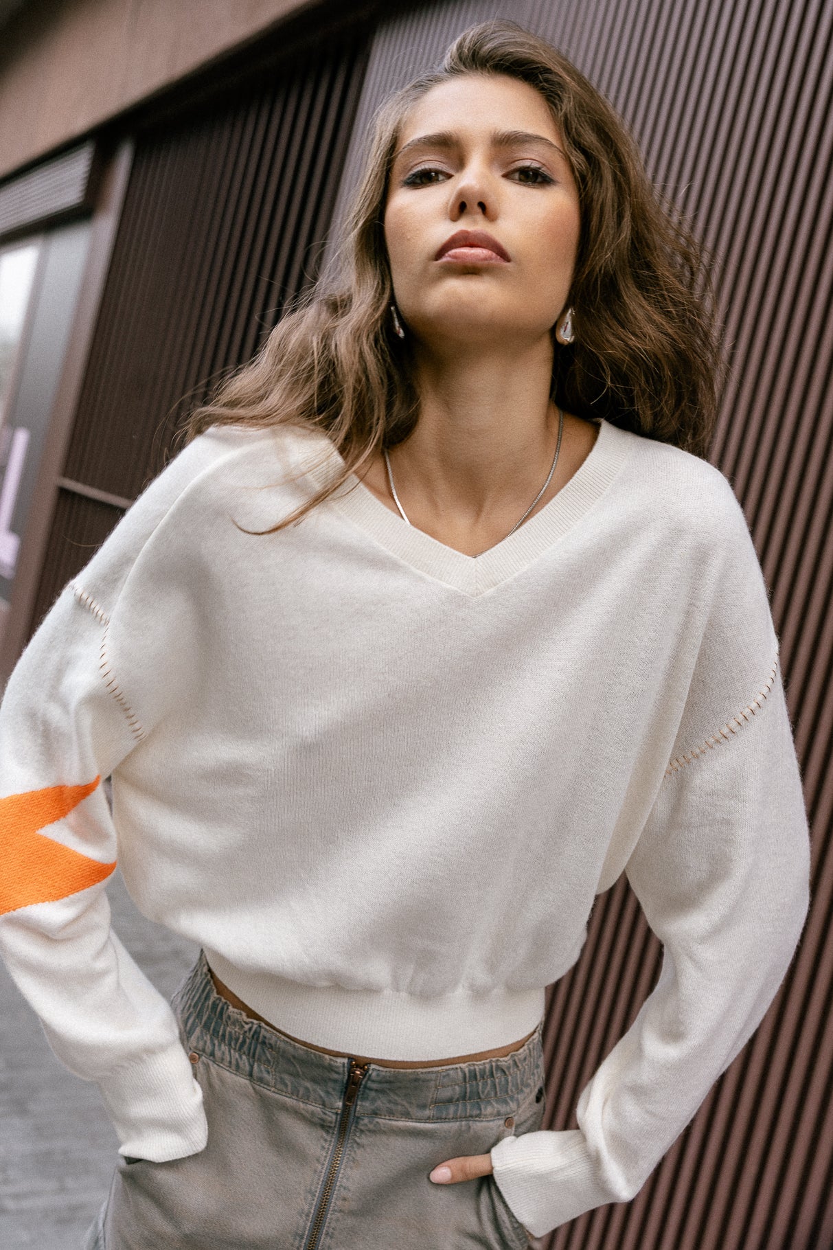 Pull motif contrastant Femme Penny Intersia egret | Freeman T. Porter