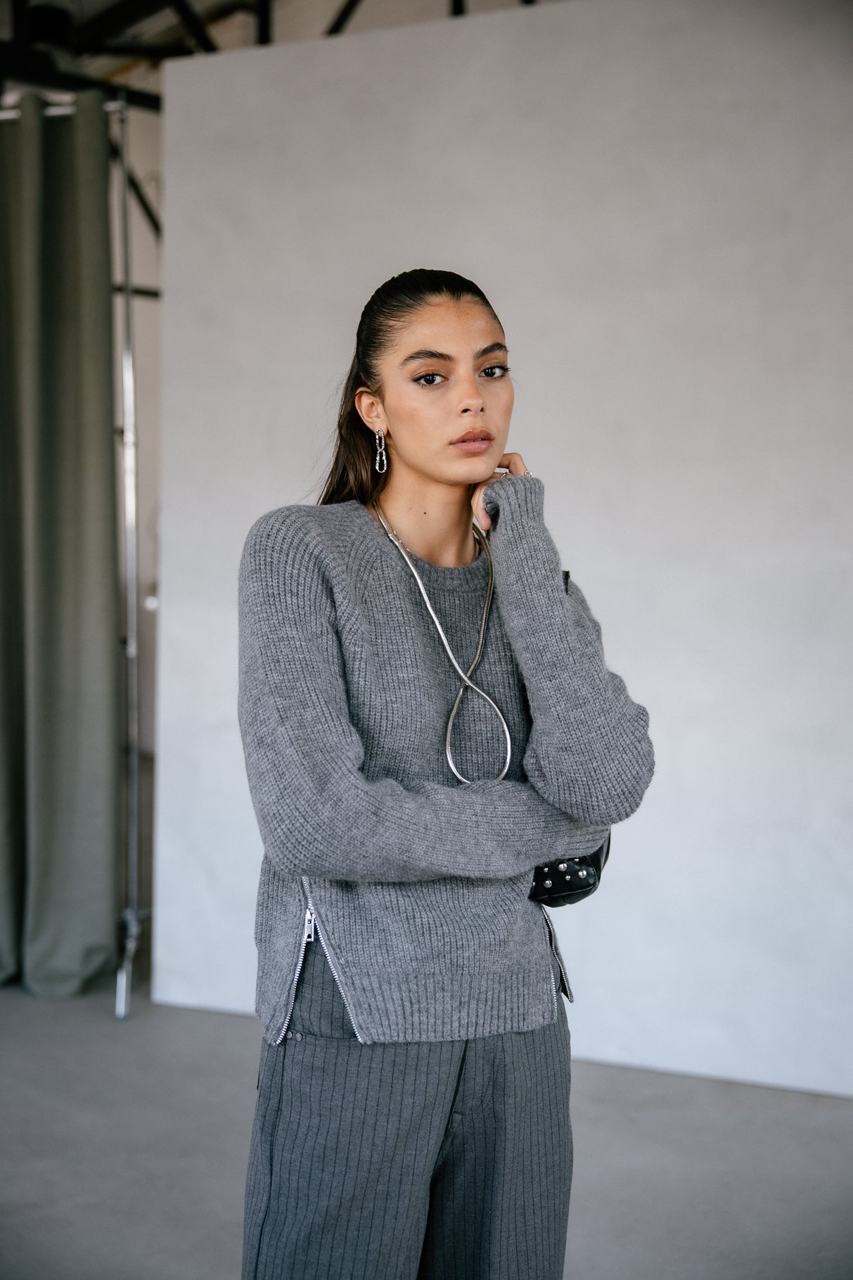 Pull zippé coté Femme Pelosa Zip medium grey | Freeman T. Porter