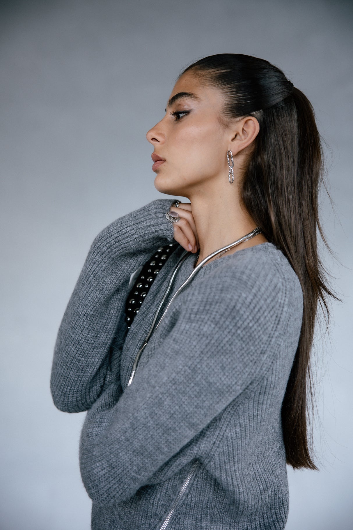 Pull zippé coté Frau Pelosa Zip medium grey | Freeman T. Porter