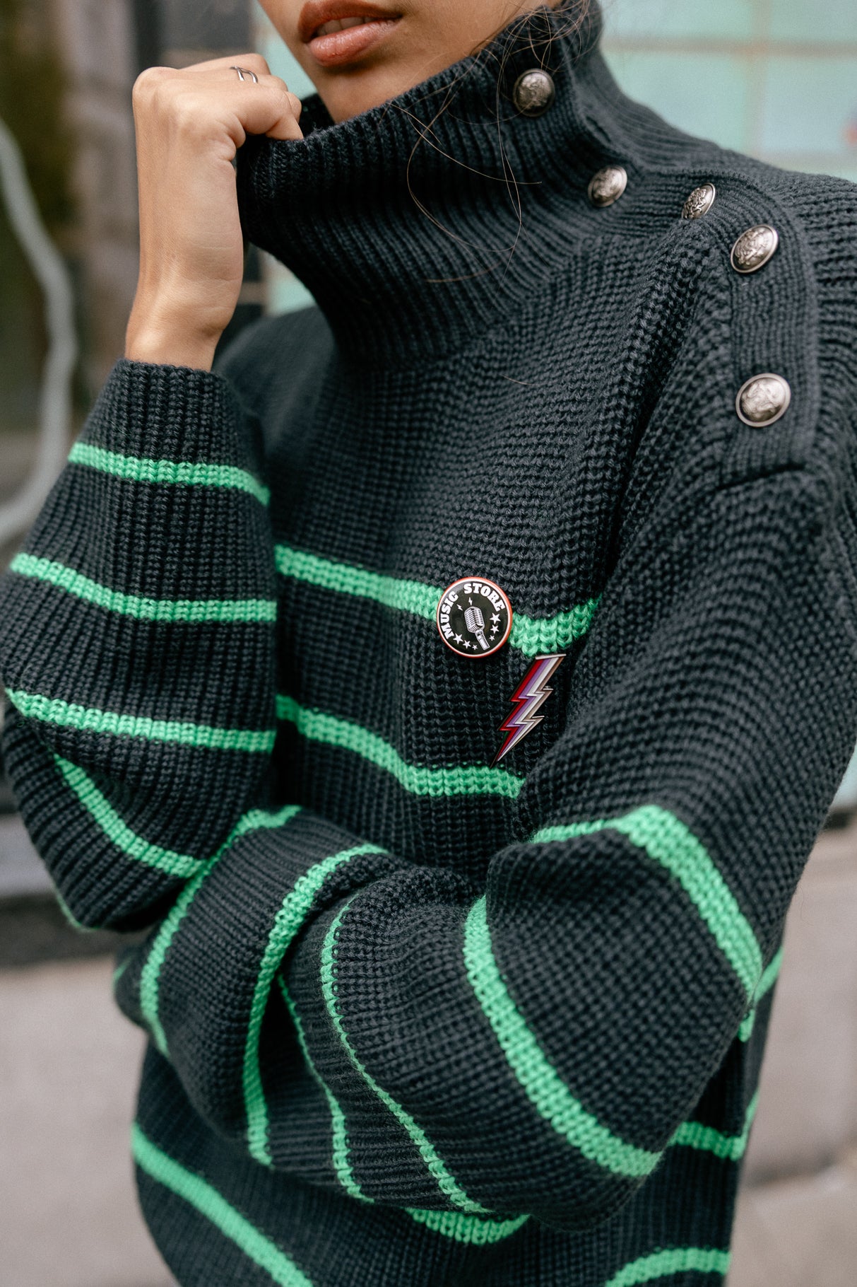 Pull marinière oversize Femme Pragga Stripes blue_green | Freeman T. Porter