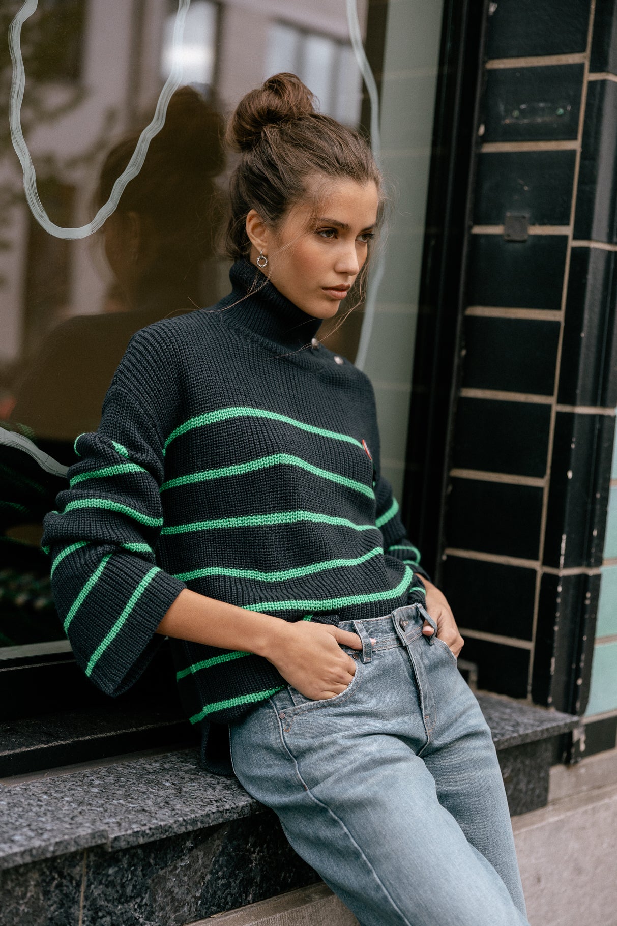 Pull marinière oversize Femme Pragga Stripes blue_green | Freeman T. Porter