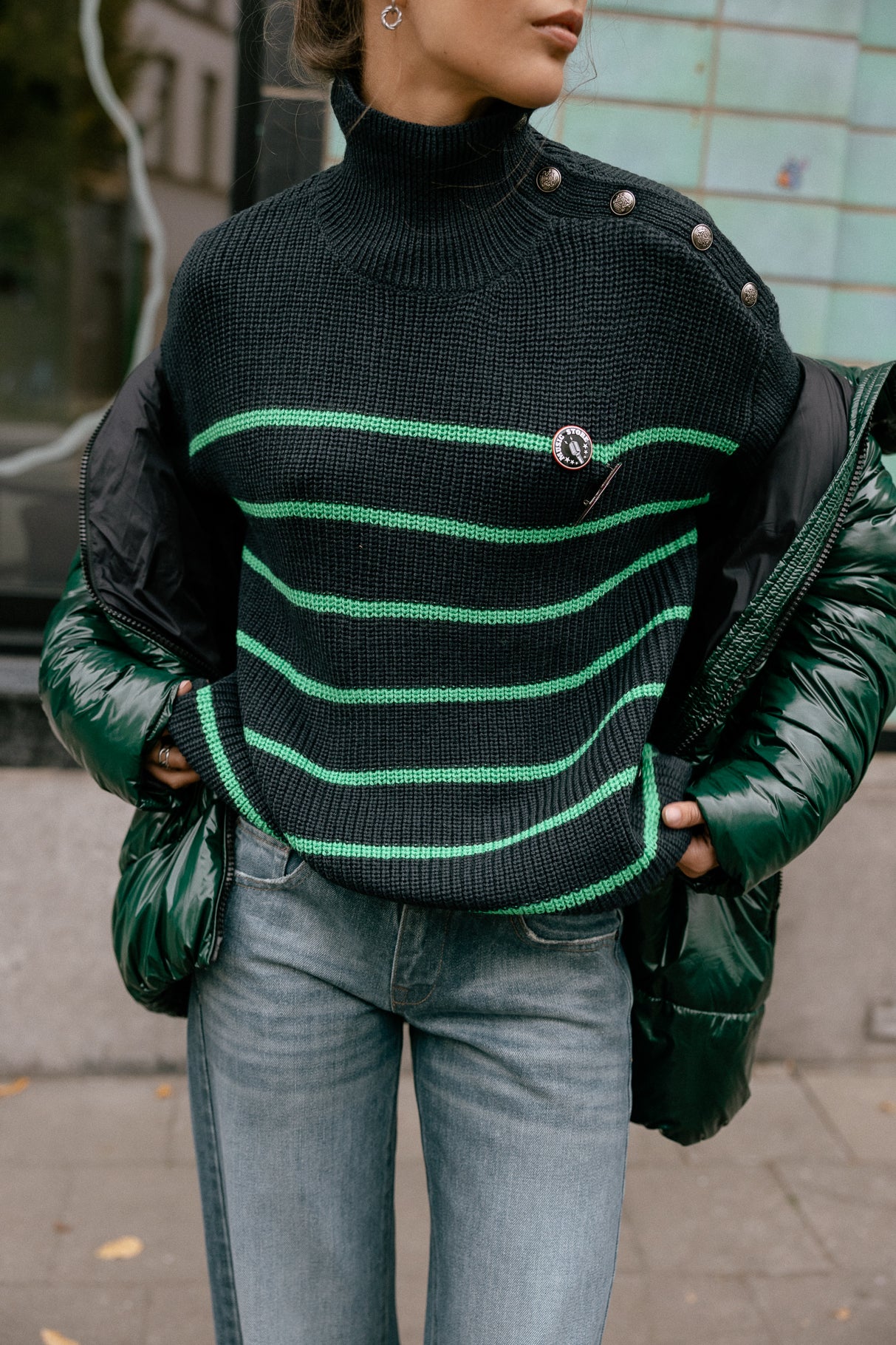 Pull marinière oversize Femme Pragga Stripes blue_green | Freeman T. Porter