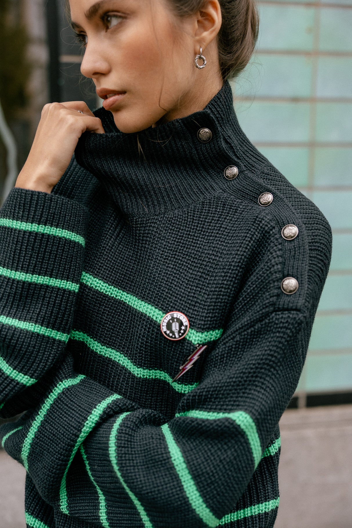 Pull marinière oversize Femme Pragga Stripes blue_green | Freeman T. Porter