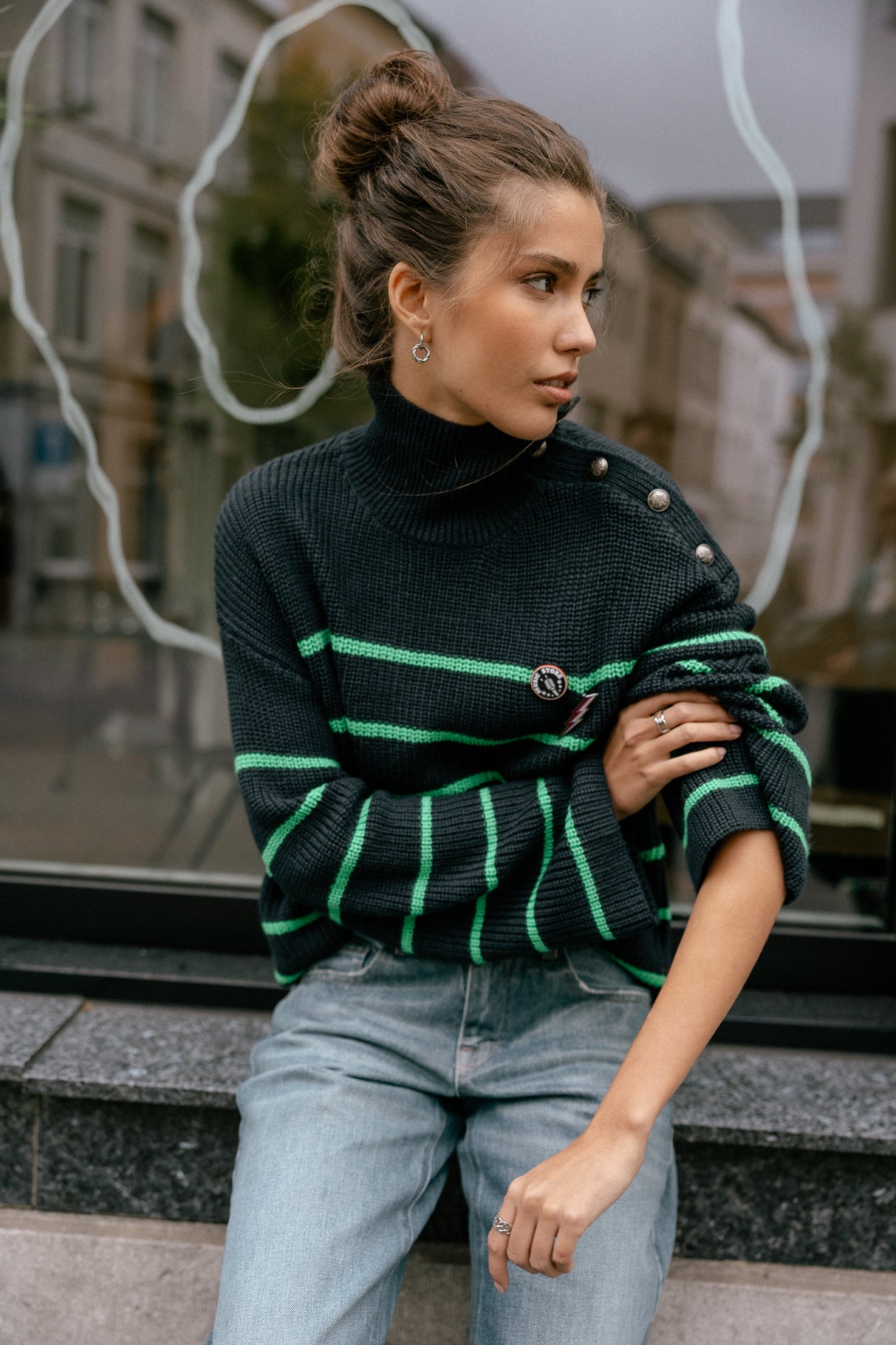 Pull marinière oversize Femme Pragga Stripes blue_green | Freeman T. Porter