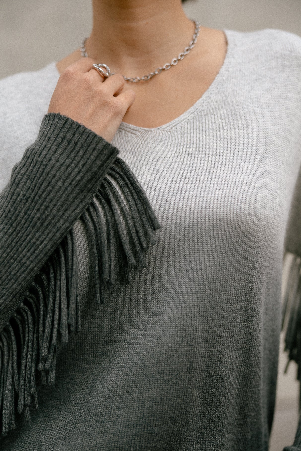 Pull à franges Femme Phara Deep Dye greymelange | Freeman T. Porter