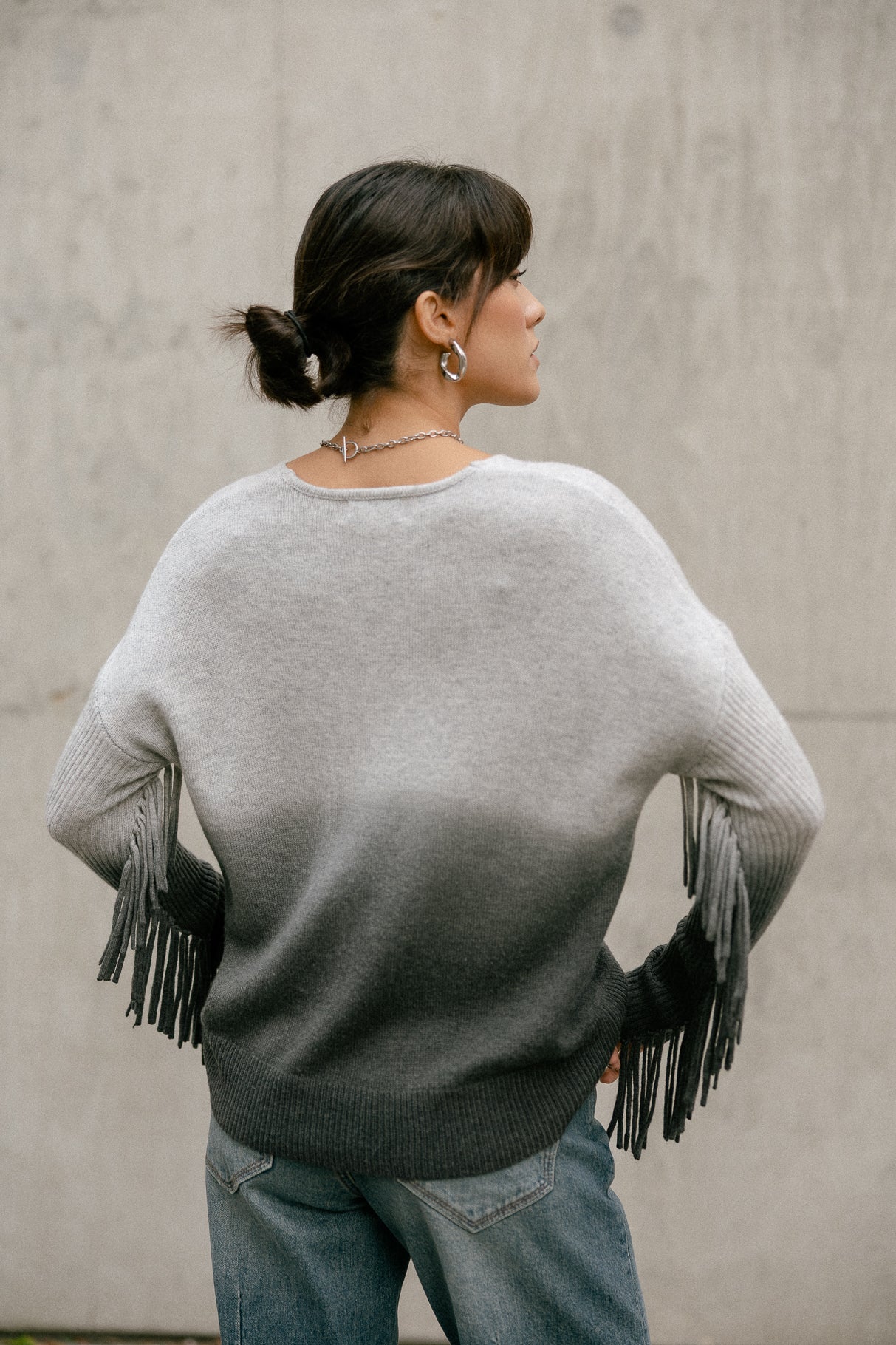 Pull à franges Femme Phara Deep Dye greymelange | Freeman T. Porter