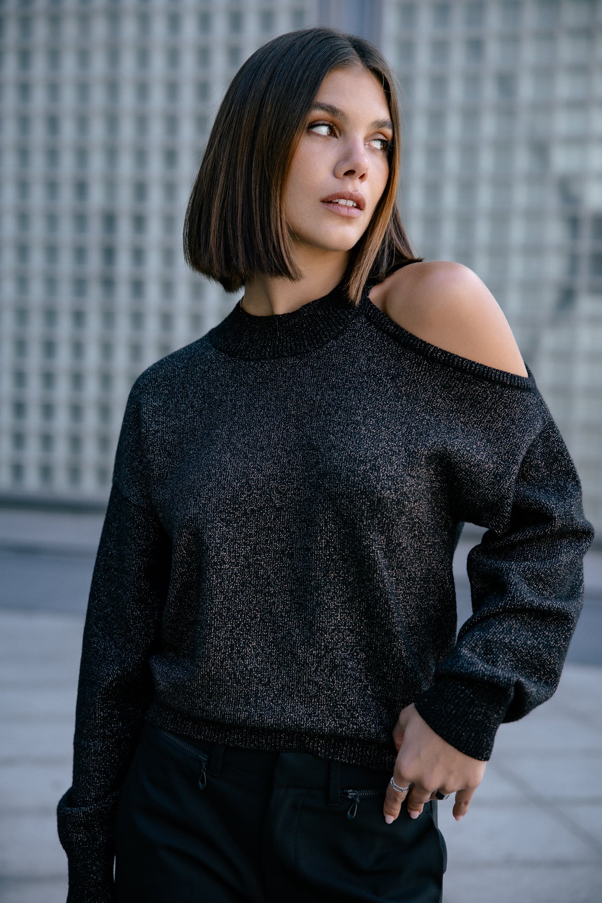 Pull épaule dénudée Femme Predige Lurex black | Freeman T. Porter
