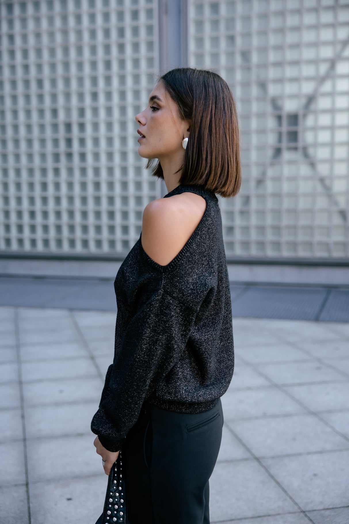 Pull épaule dénudée Femme Predige Lurex black | Freeman T. Porter