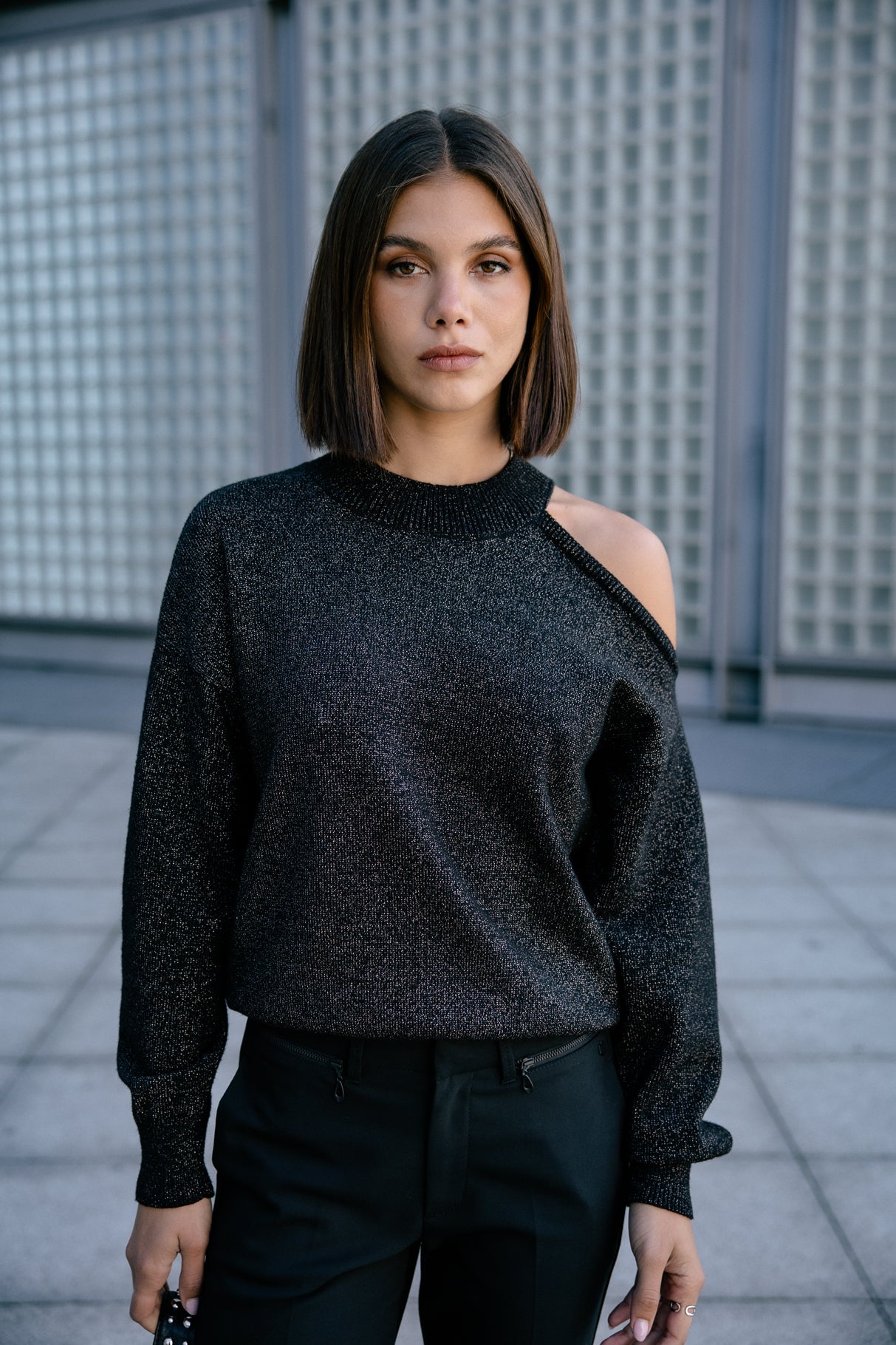 Pull épaule dénudée Femme Predige Lurex black | Freeman T. Porter