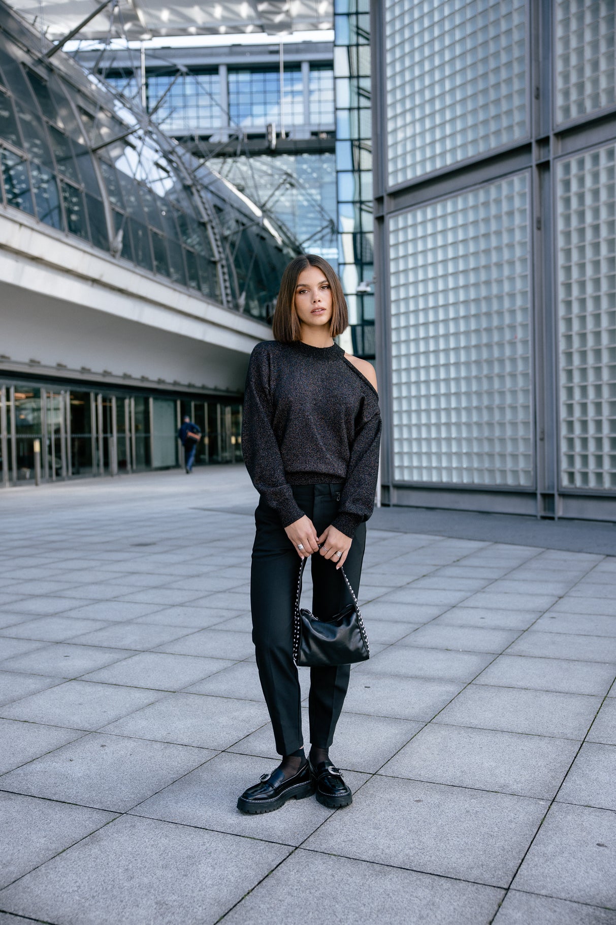 Pull épaule dénudée Femme Predige Lurex black | Freeman T. Porter