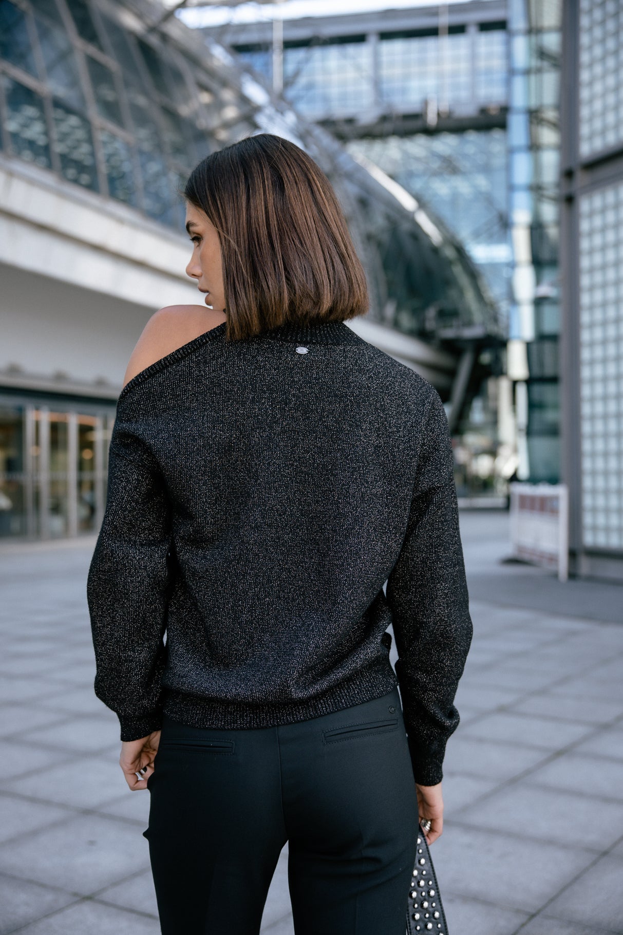 Pull épaule dénudée Femme Predige Lurex black | Freeman T. Porter