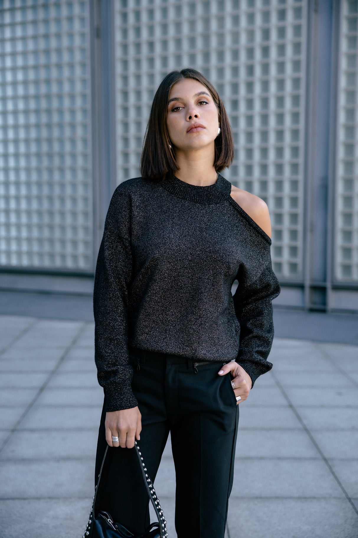 Pull épaule dénudée Femme Predige Lurex black | Freeman T. Porter