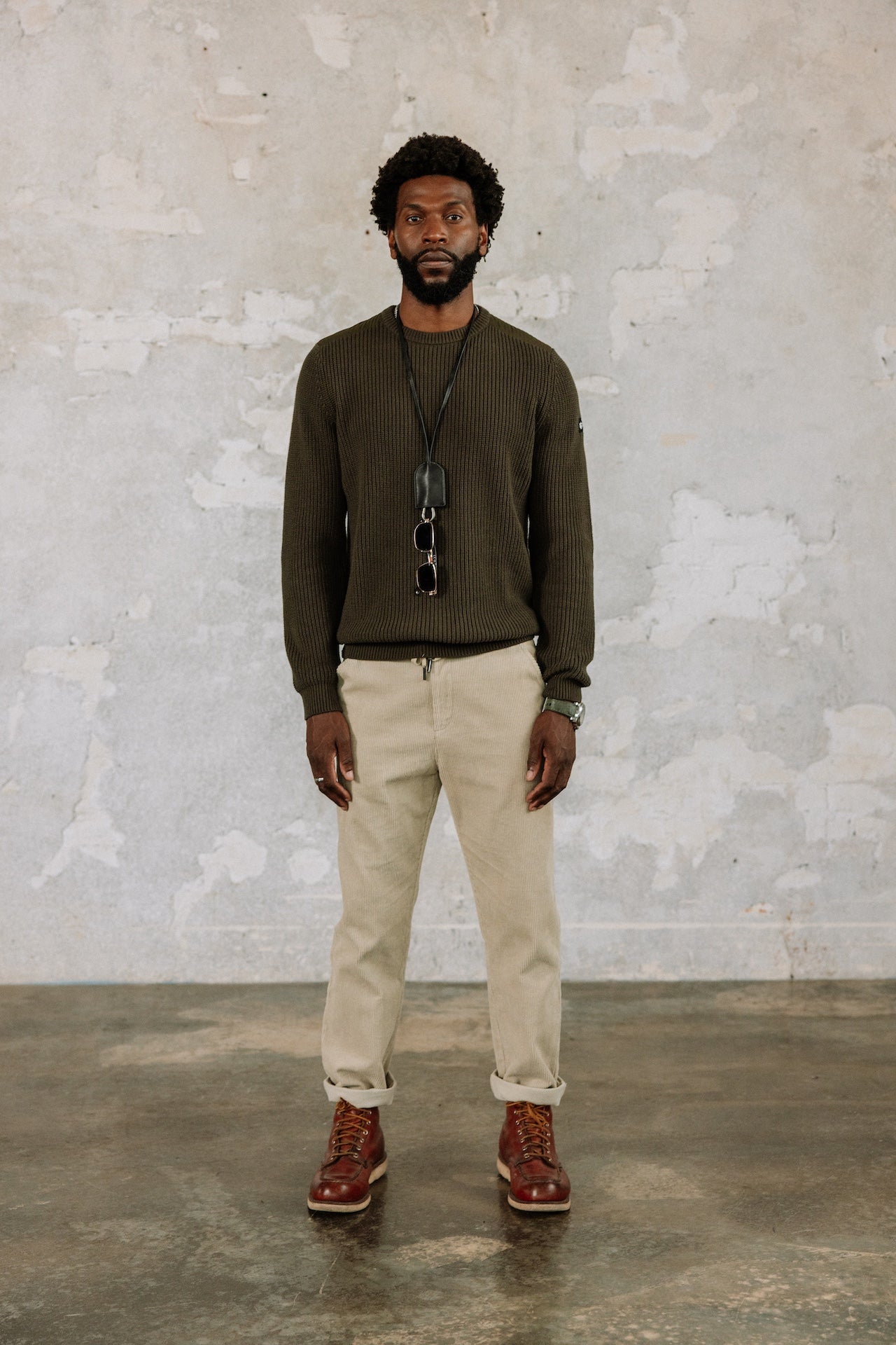 Pull empiècement épaules Hombres Pavel Shoulder olive night | Freeman T. Porter