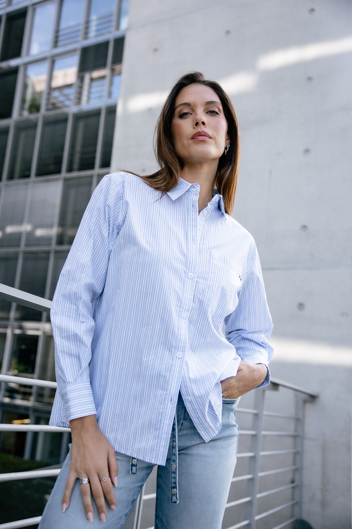 Chemise rayée Mujer Chamy Stripe granada sky | Freeman T. Porter