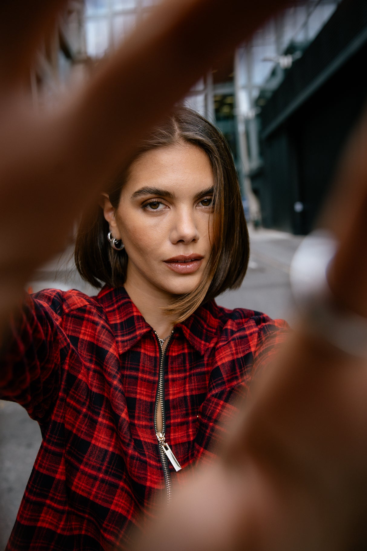 Chemise zippée Frau Chiky Checks red | Freeman T. Porter