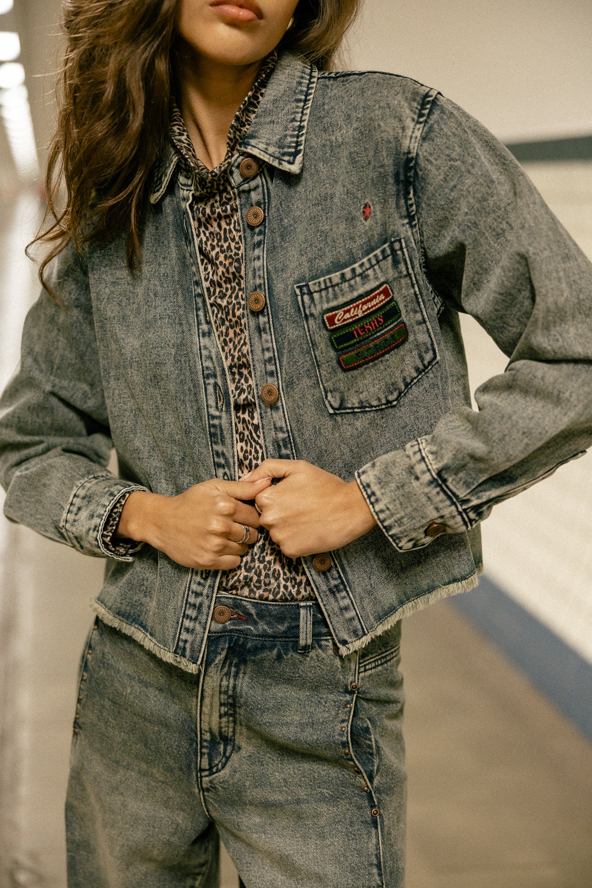 Chemise courte en denim Femme Caretina Denim western | Freeman T. Porter