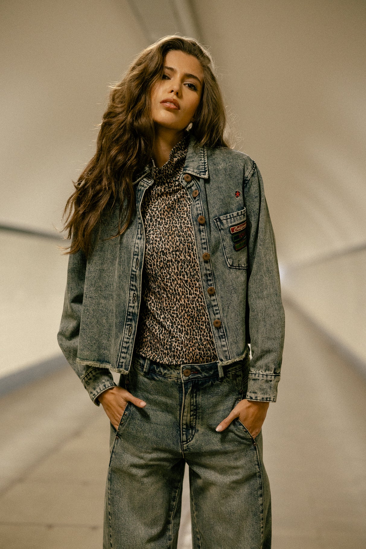 Chemise courte en denim Femme Caretina Denim western | Freeman T. Porter