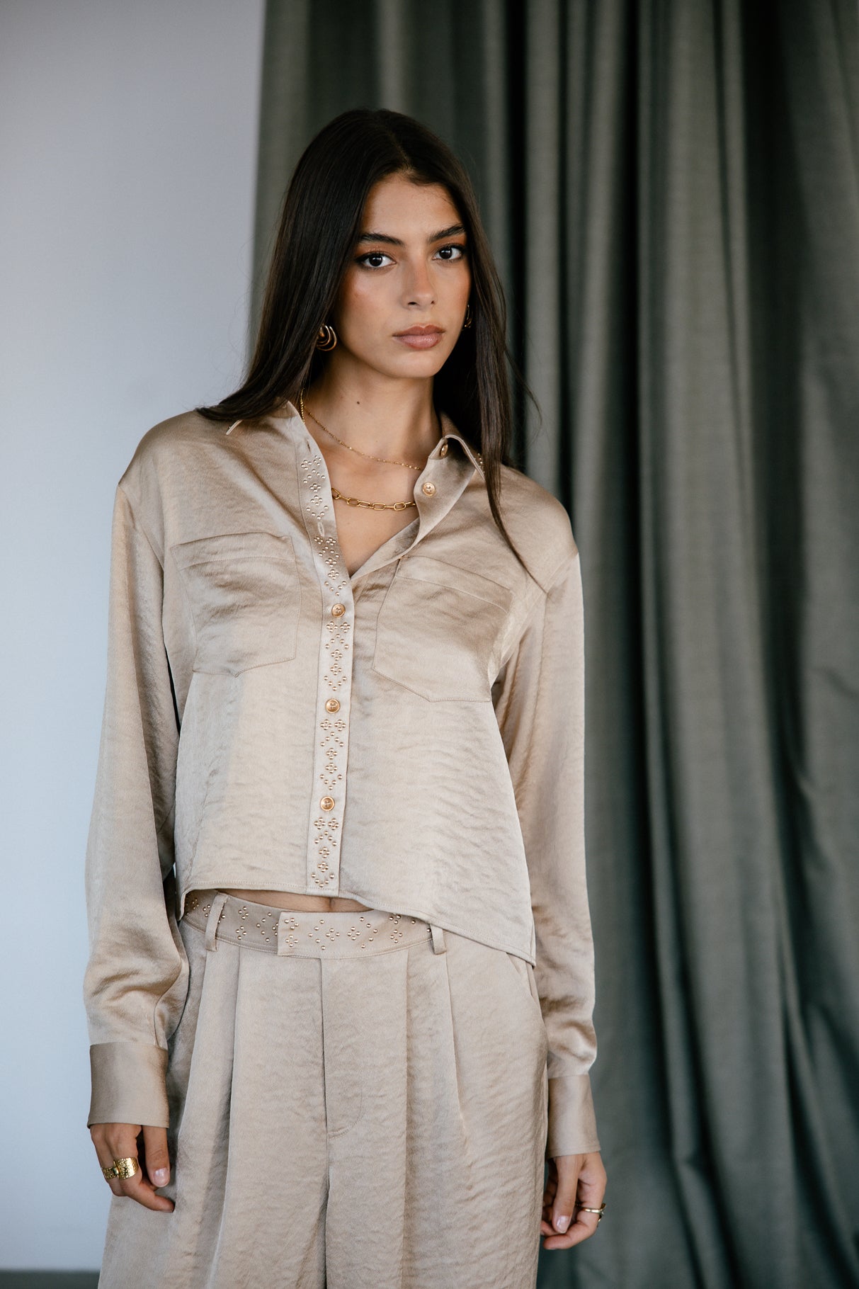 Chemise ample cropped Femme Caretina Satinado gold | Freeman T. Porter