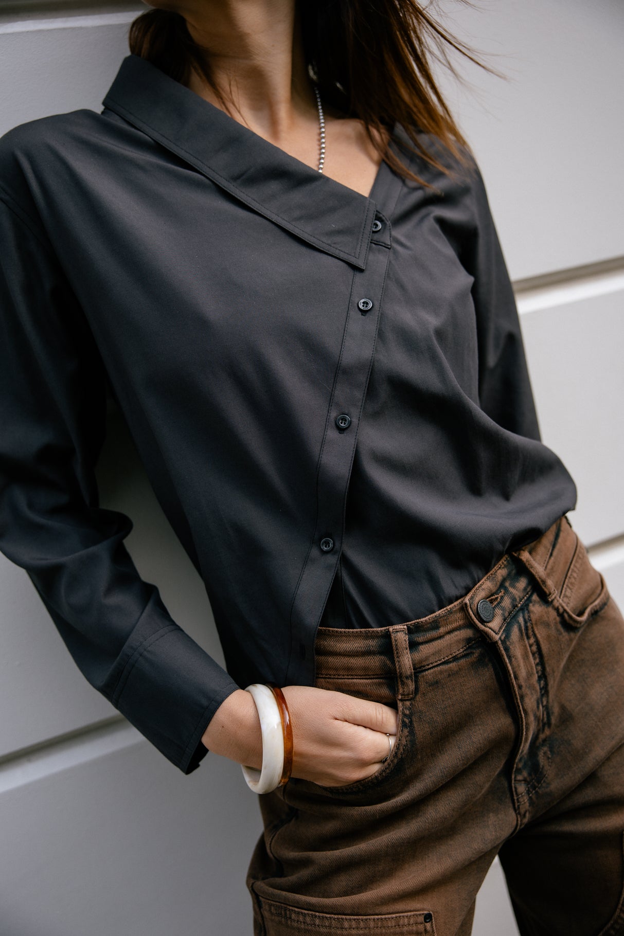 Chemise asymétrique Femme Hazel Plain black | Freeman T. Porter
